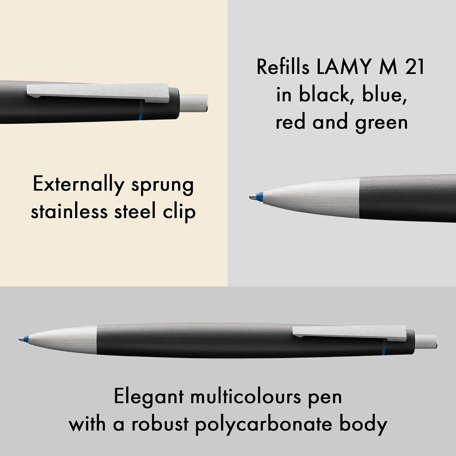 image:imageLAMY 2000 4 Color Ballpoint Pen Multifunction Pen with Brushed Fibreglass Barrel amp Stainless Steel Clipblack black 193911tcx