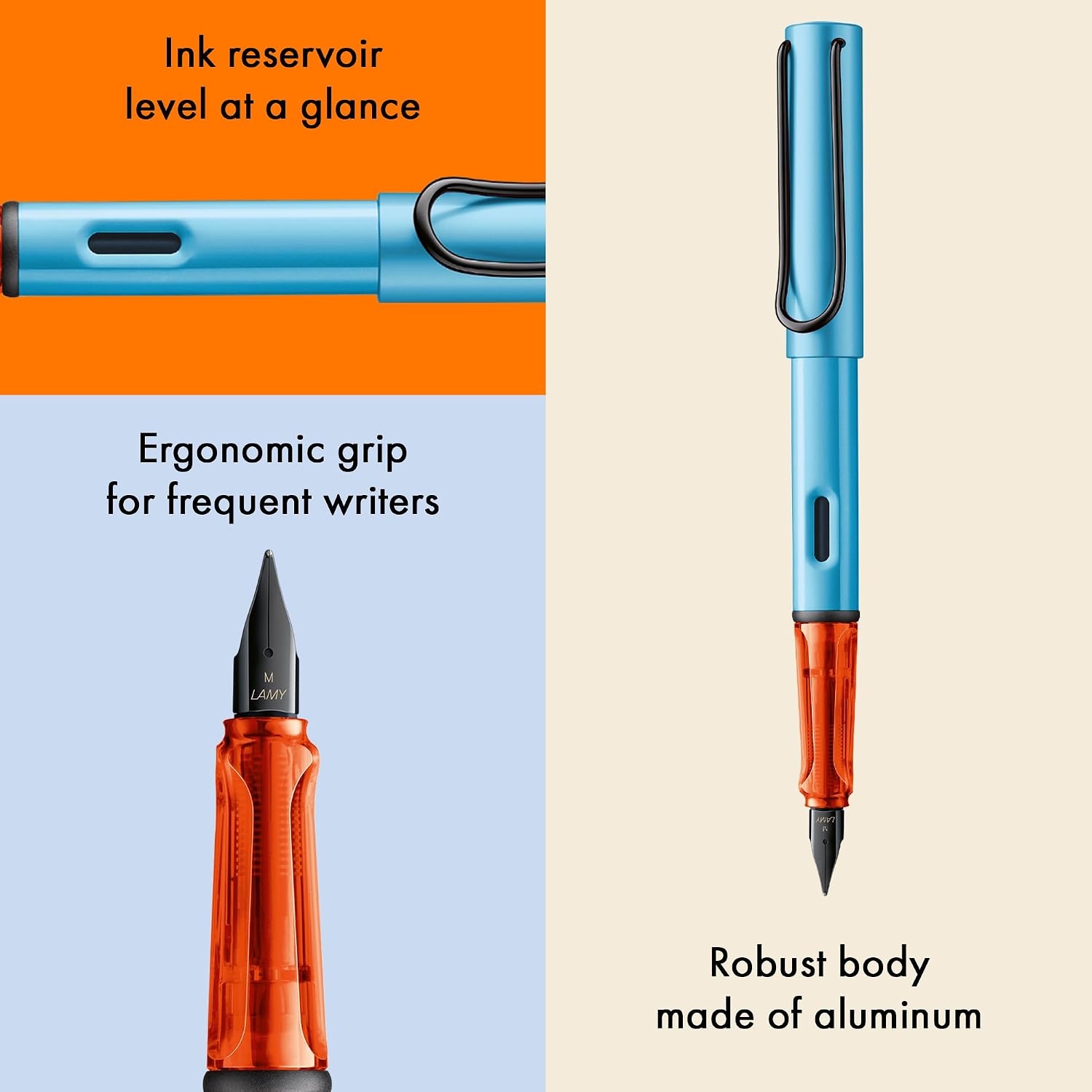 image:imageLAMY ALstar black Fountain Pen with ergonomic grip amp black steel nib in size EF lightweight aluminum body including LAMY T 10 blue cartridge RightHandeddenim