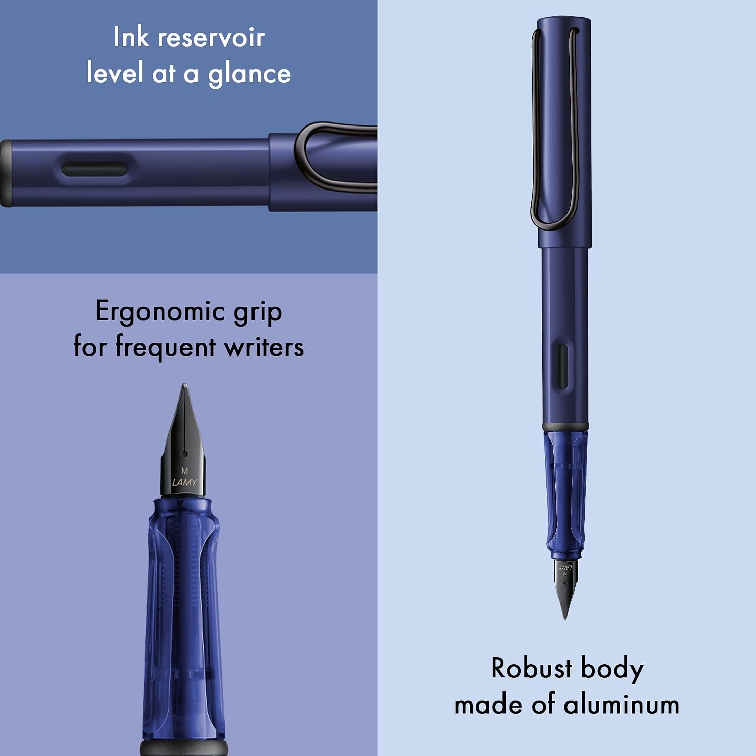 image:imageLAMY ALstar black Fountain Pen with ergonomic grip amp black steel nib in size EF lightweight aluminum body including LAMY T 10 blue cartridge RightHandeddark dusk
