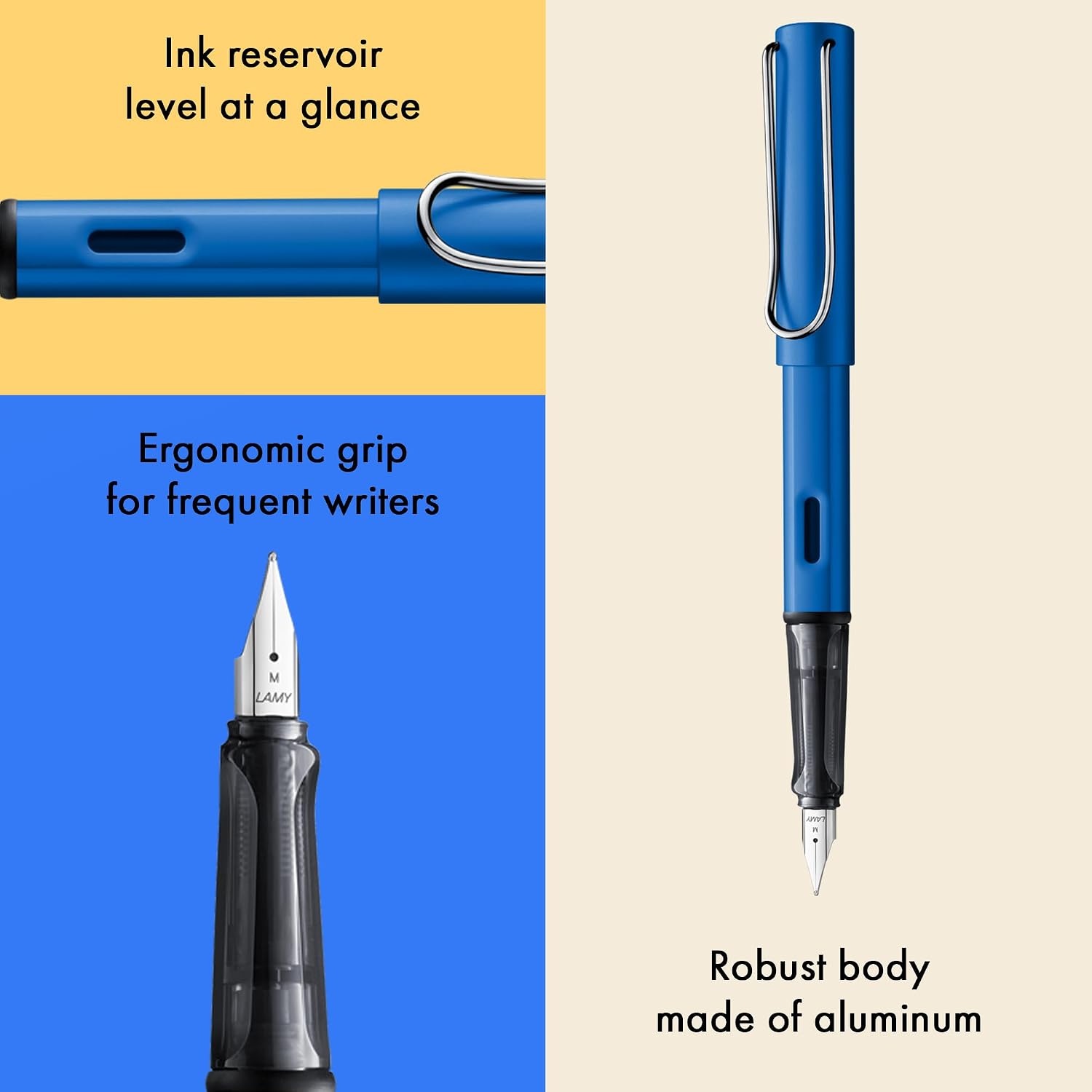 image:imageLAMY ALstar black Fountain Pen with ergonomic grip amp black steel nib in size EF lightweight aluminum body including LAMY T 10 blue cartridge RightHandedoceanblue