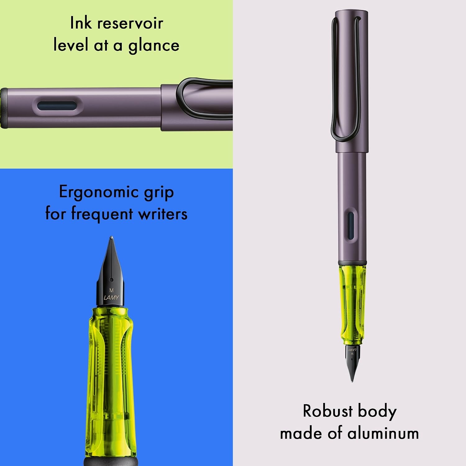 image:imageLAMY ALstar black Fountain Pen with ergonomic grip amp black steel nib in size EF lightweight aluminum body including LAMY T 10 blue cartridge RightHandedaubergine