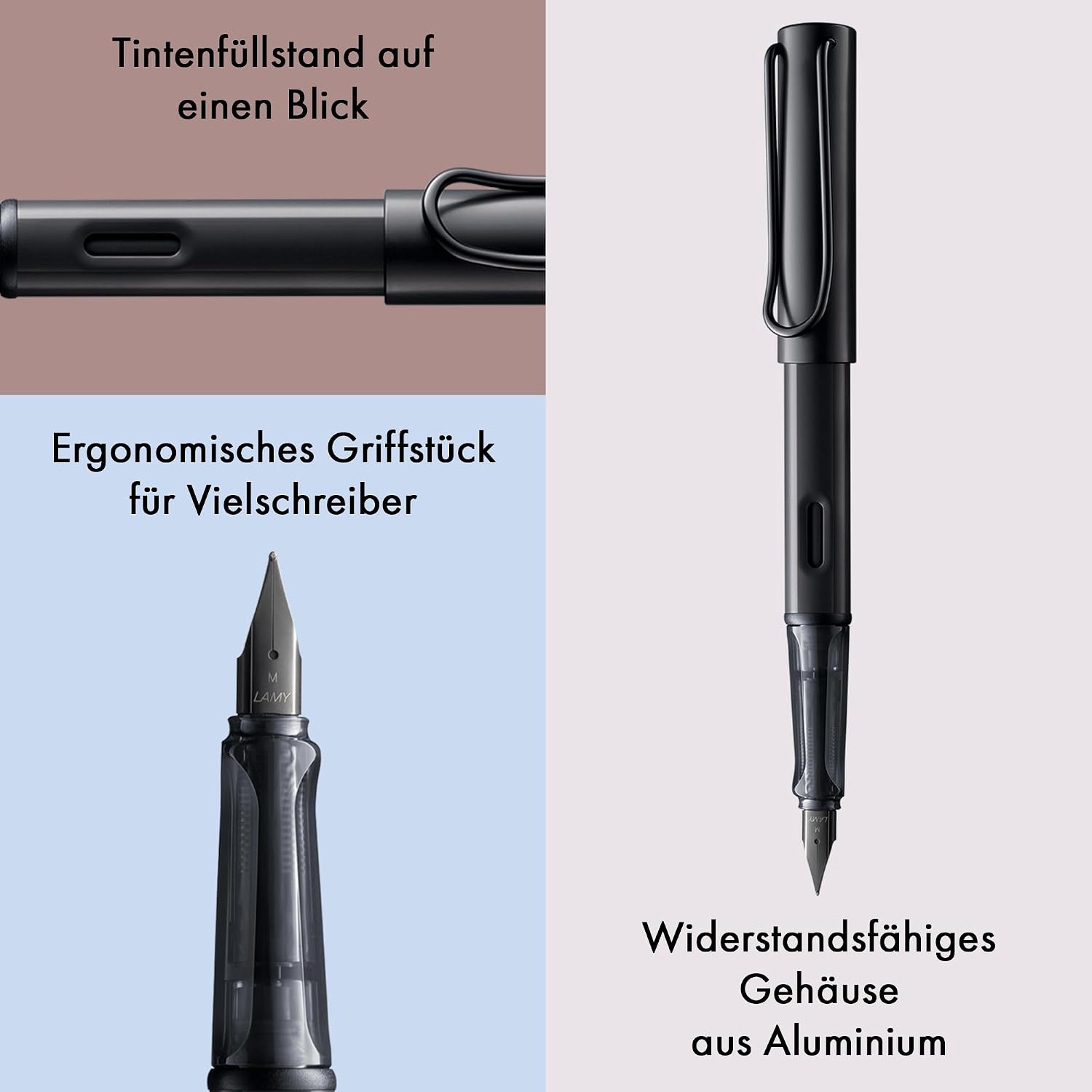 image:imageLAMY ALstar black Fountain Pen with ergonomic grip amp black steel nib in size EF lightweight aluminum body including LAMY T 10 blue cartridge RightHandedblack