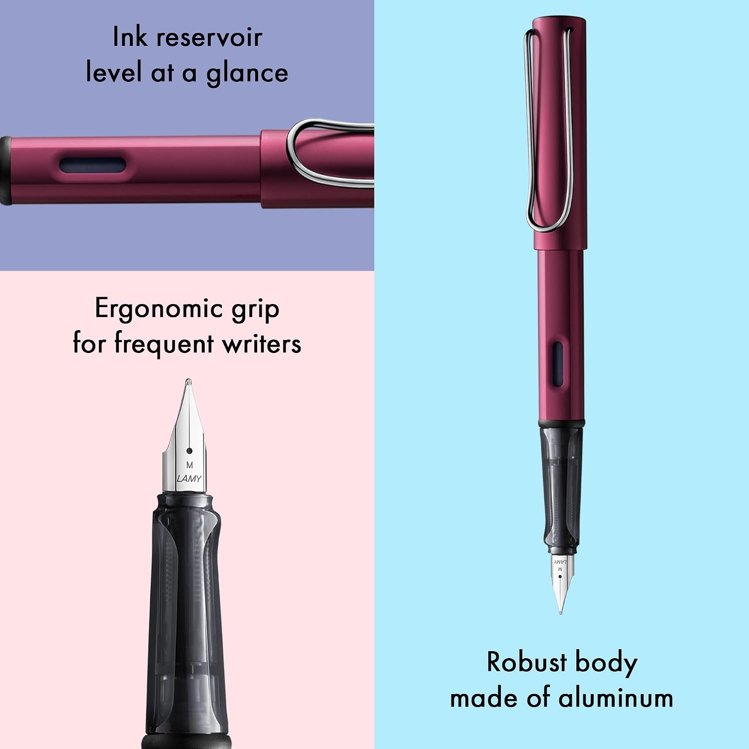 image:imageLAMY ALstar black Fountain Pen with ergonomic grip amp black steel nib in size EF lightweight aluminum body including LAMY T 10 blue cartridge RightHandedblack purple