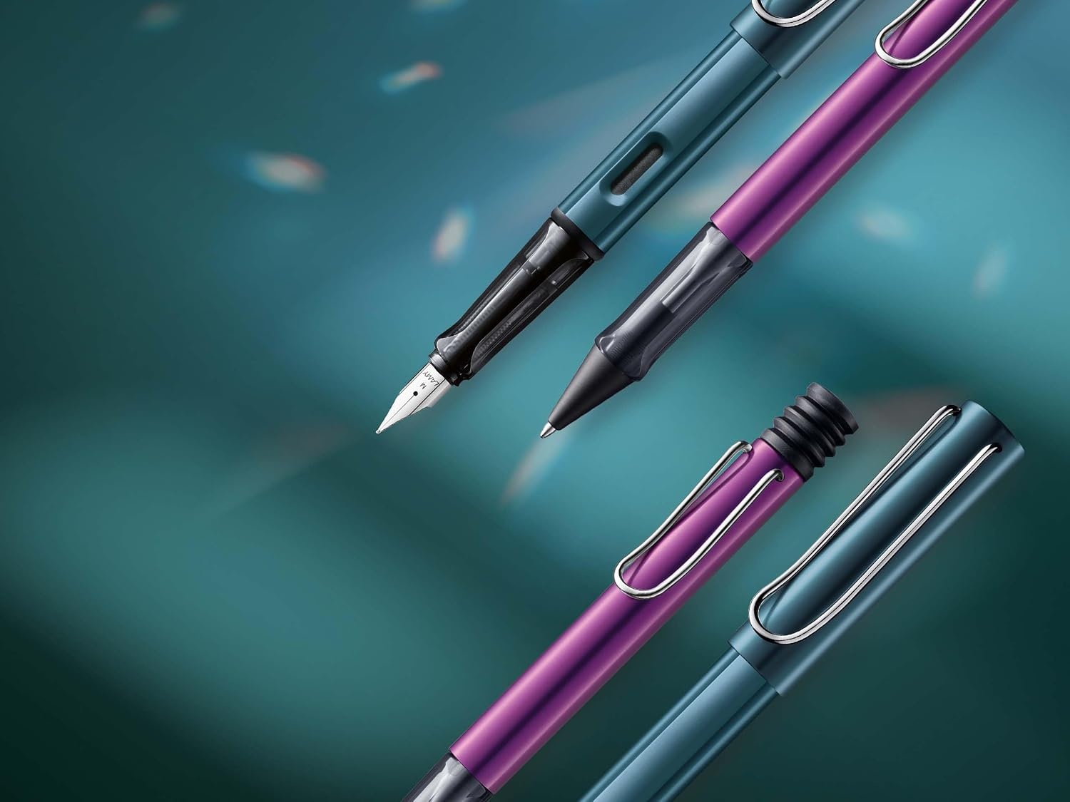 image:imageLAMY ALstar black Fountain Pen with ergonomic grip amp black steel nib in size EF lightweight aluminum body including LAMY T 10 blue cartridge RightHandedturmaline