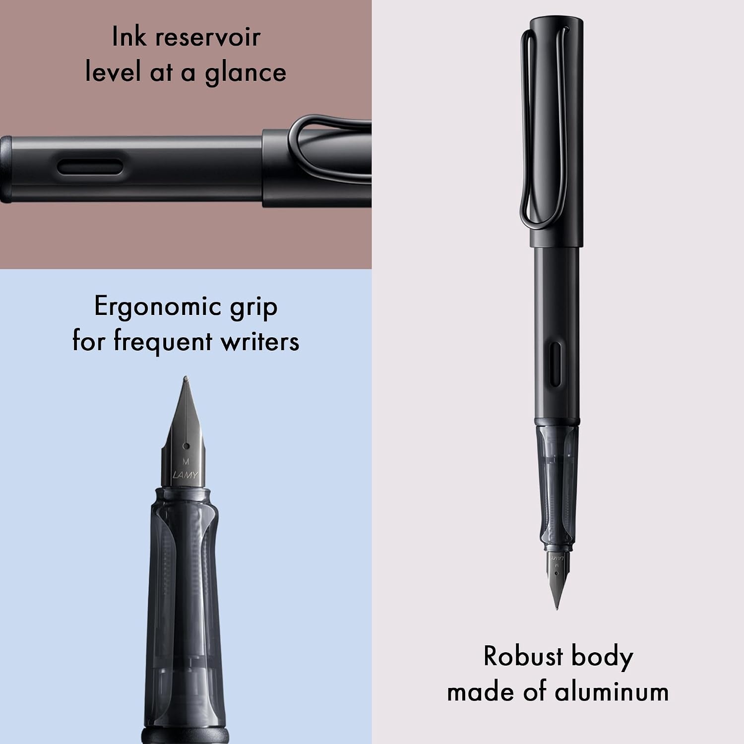 image:imageLAMY ALstar black Fountain Pen with ergonomic grip amp black steel nib in size EF lightweight aluminum body including LAMY T 10 blue cartridge RightHandedblack