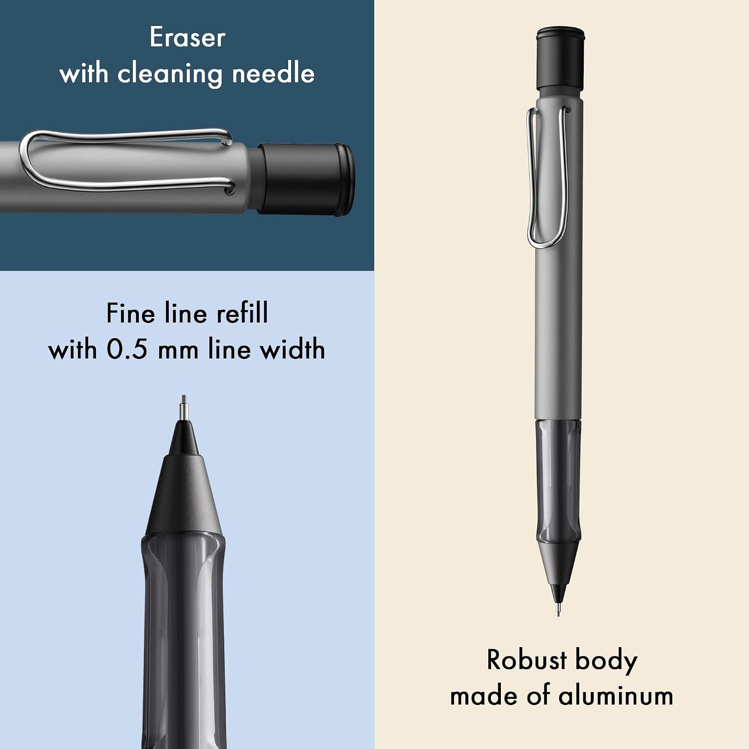 image:imageLAMY ALstar black Mechanical Pencil with transparent ergonomic grip amp lightweight aluminum body including LAMY M 41 fine line refill 05 mm amp eraser tipGraphite