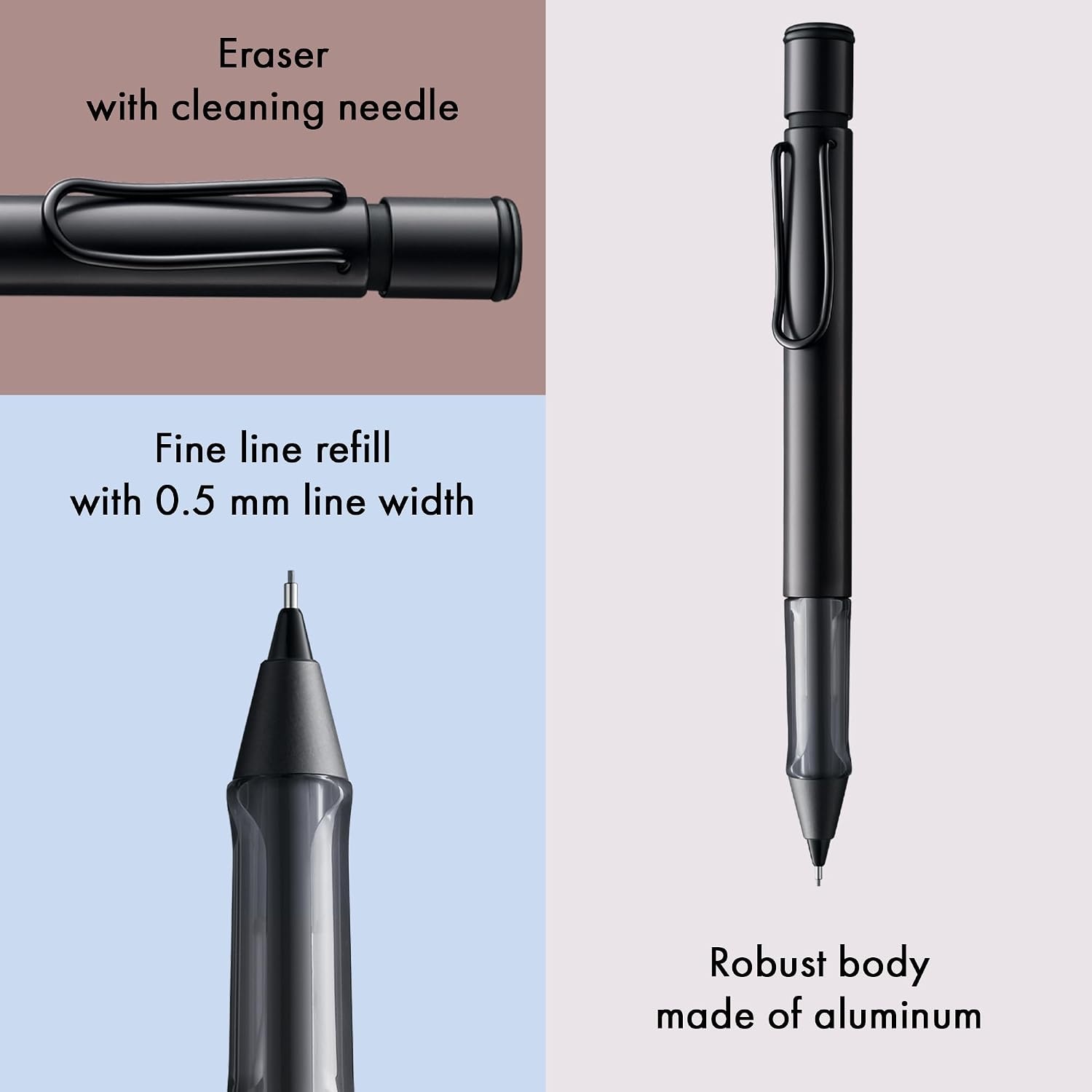 image:imageLAMY ALstar black Mechanical Pencil with transparent ergonomic grip amp lightweight aluminum body including LAMY M 41 fine line refill 05 mm amp eraser tipBlack