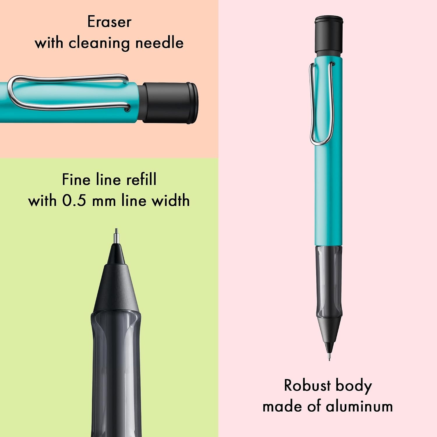 image:imageLAMY ALstar black Mechanical Pencil with transparent ergonomic grip amp lightweight aluminum body including LAMY M 41 fine line refill 05 mm amp eraser tipTurmaline