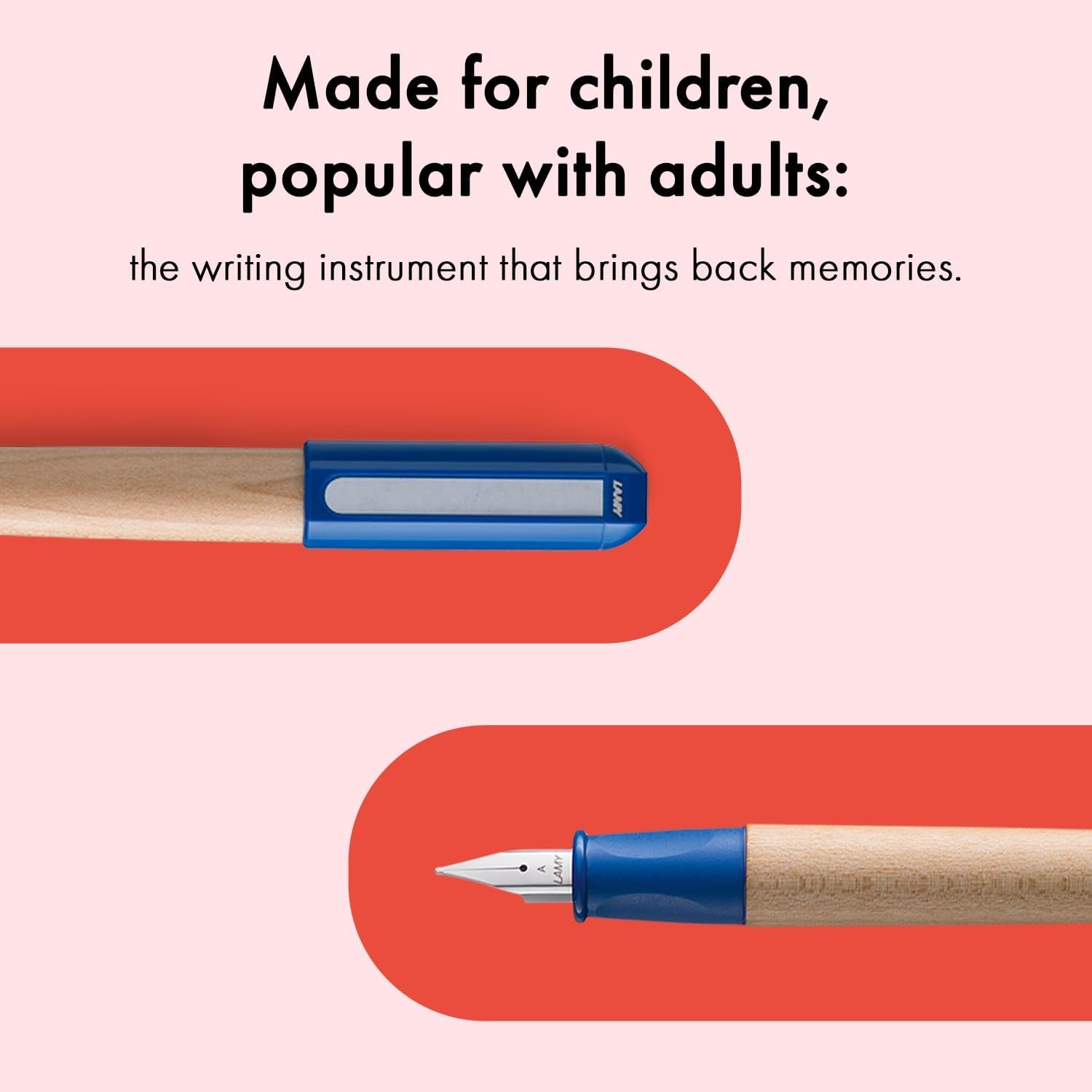 image:imageLAMY abc blue childfriendly Fountain Pen for writing beginners with ergonomic grip amp polished steel nib in size A robust maple wood including LAMY T 10 blue ink cartridge RightHandedBlue