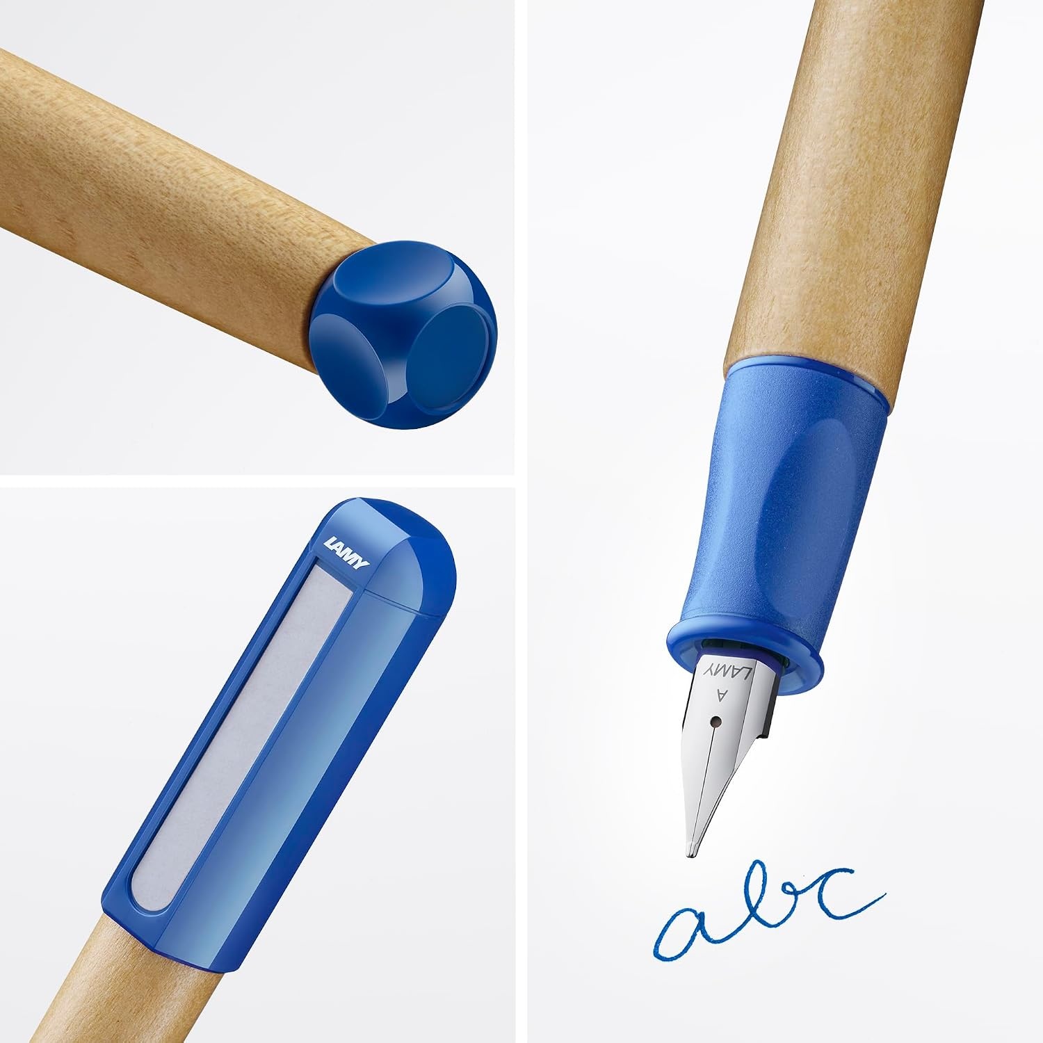 image:imageLAMY abc blue childfriendly Fountain Pen for writing beginners with ergonomic grip amp polished steel nib in size A robust maple wood including LAMY T 10 blue ink cartridge RightHandedBlue