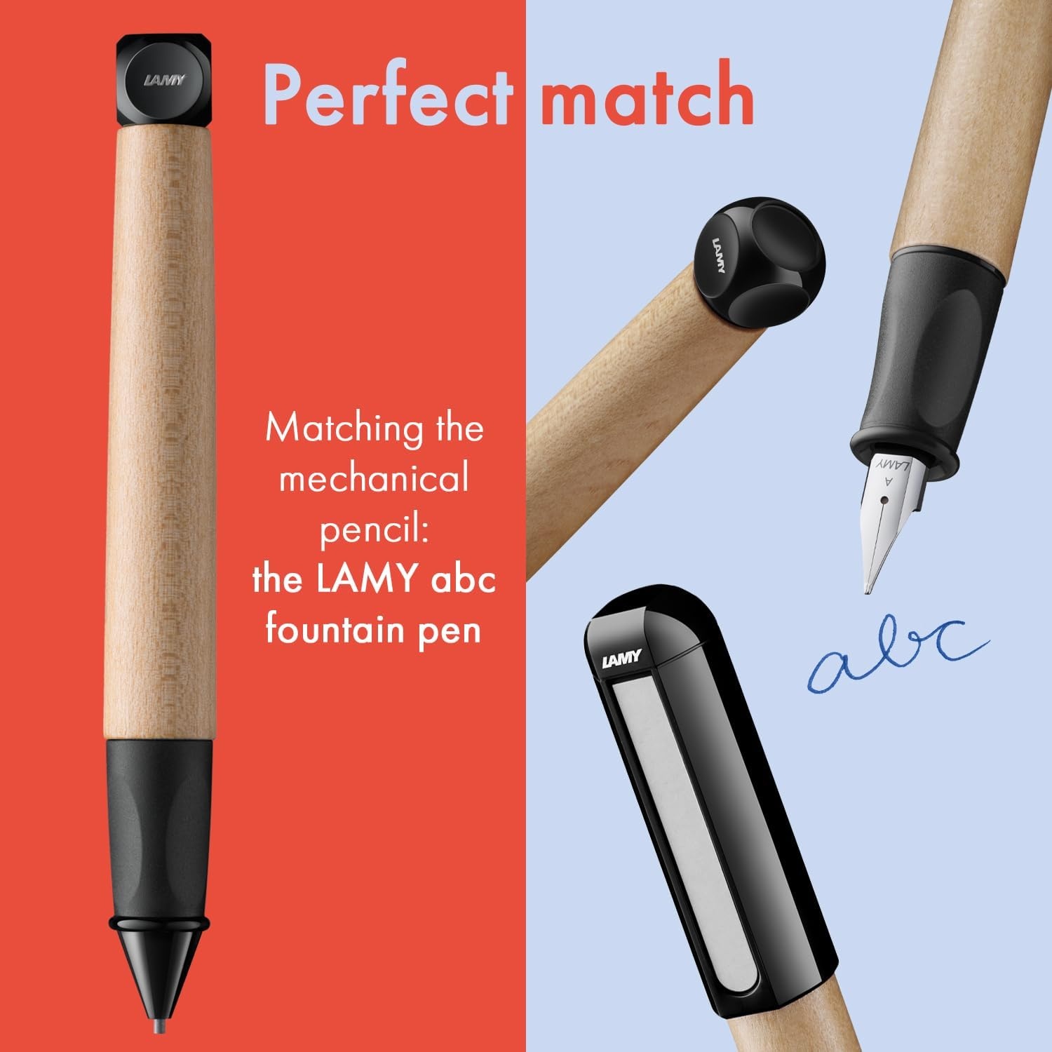 image:imageLAMY abc red childfriendly Mechanical Pencil for writing beginners with ergonomic grip amp robust maple wood including LAMY M 44 fine line refill 14 mmBlack