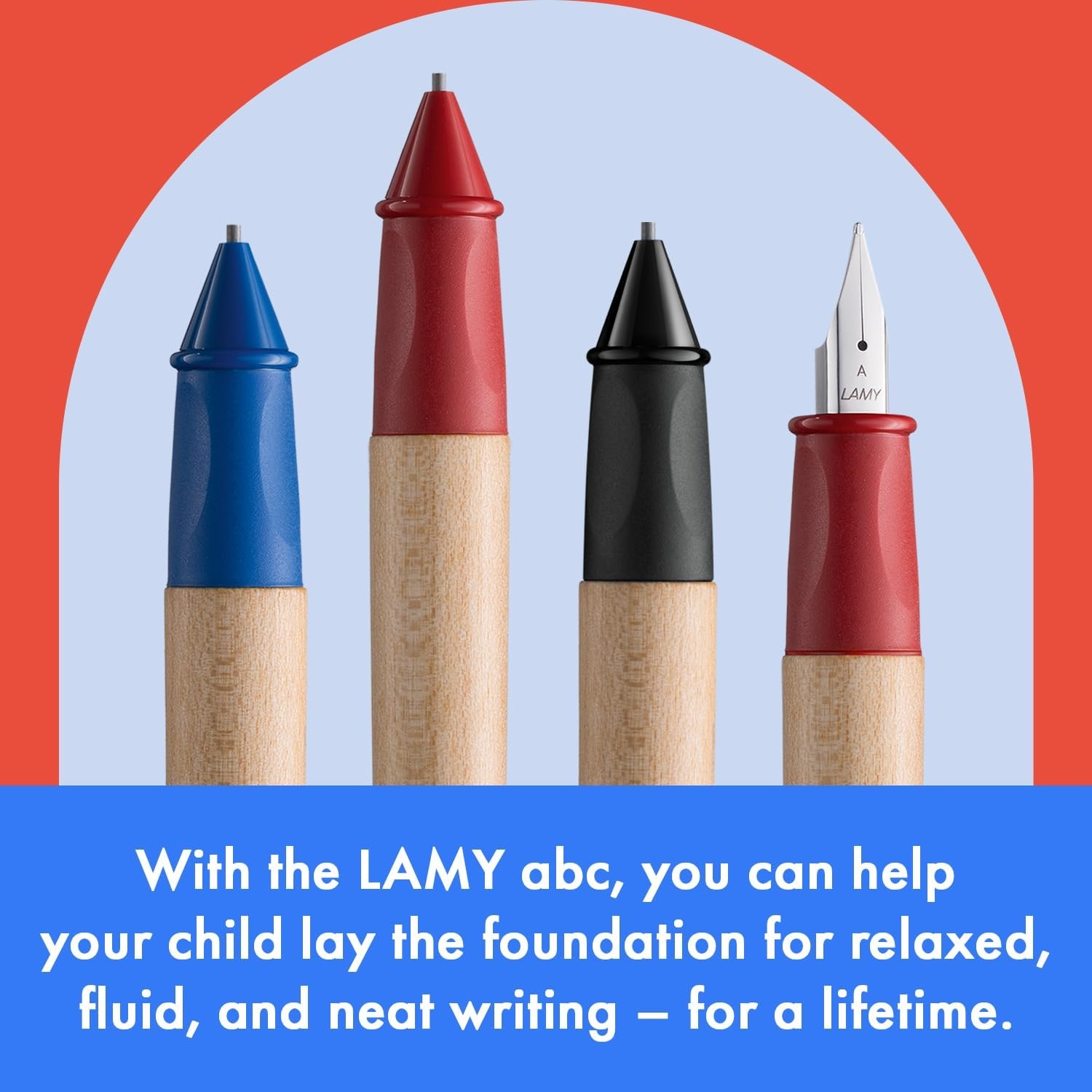 image:imageLAMY abc red childfriendly Mechanical Pencil for writing beginners with ergonomic grip amp robust maple wood including LAMY M 44 fine line refill 14 mmBlack