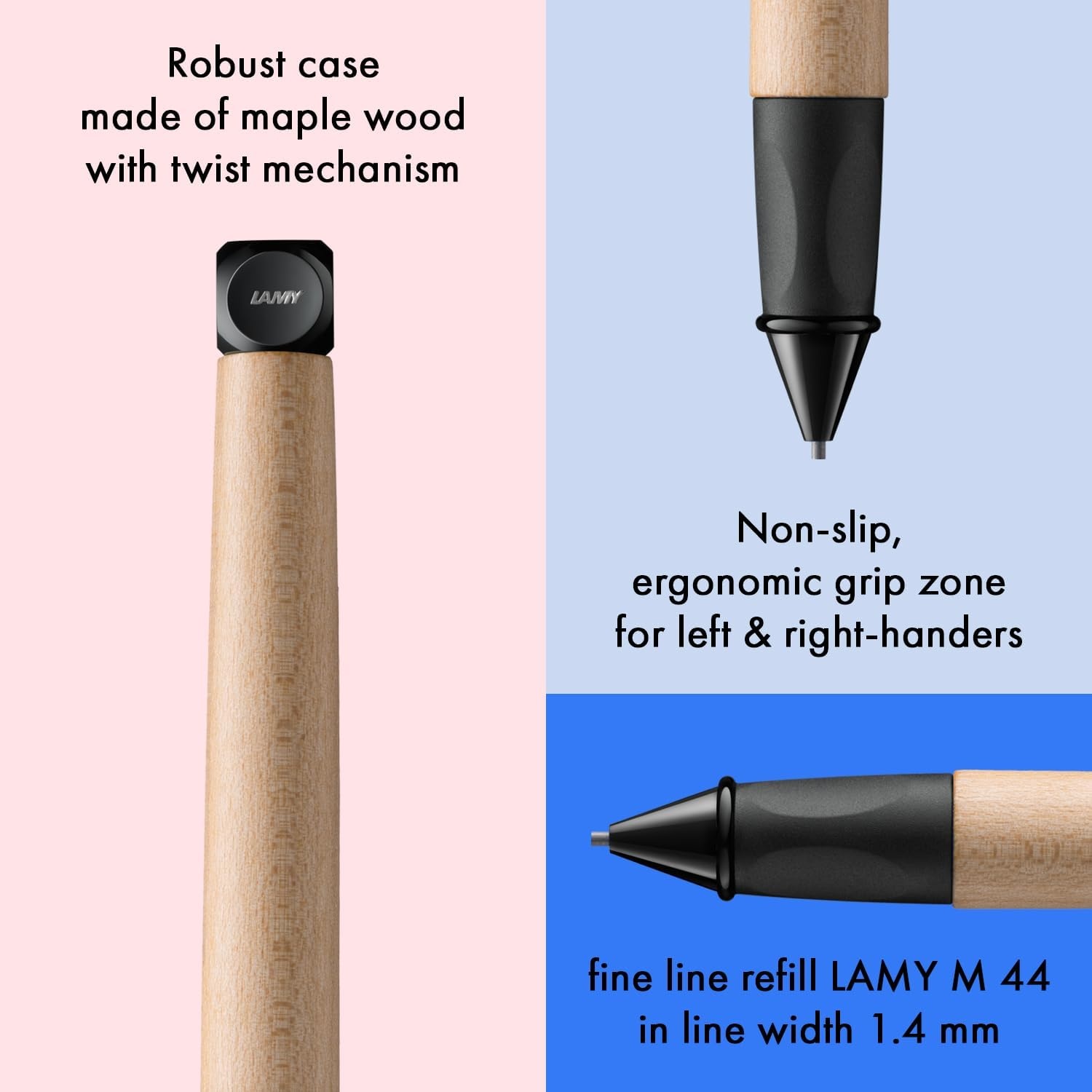 image:imageLAMY abc red childfriendly Mechanical Pencil for writing beginners with ergonomic grip amp robust maple wood including LAMY M 44 fine line refill 14 mmBlack