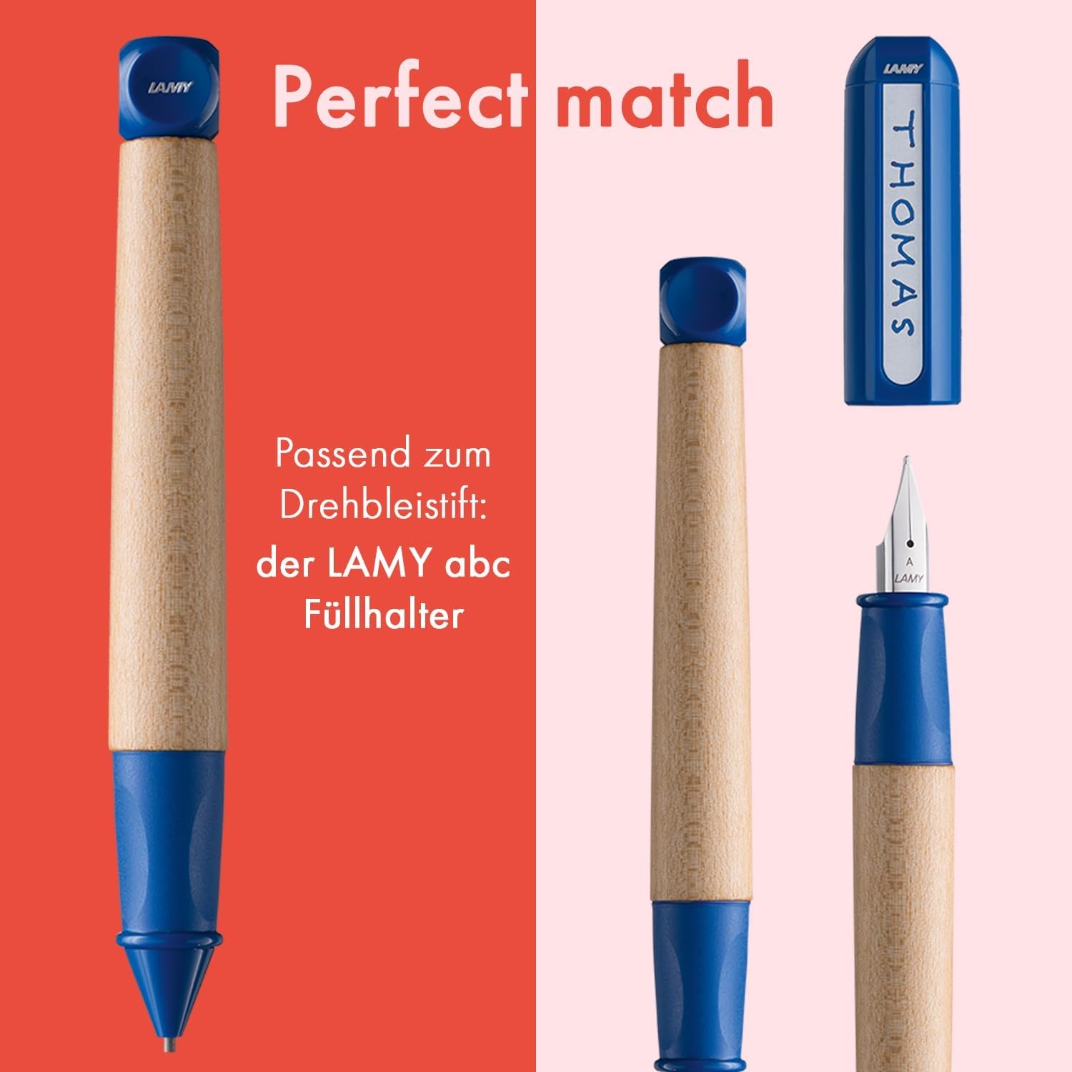 image:imageLAMY abc red childfriendly Mechanical Pencil for writing beginners with ergonomic grip amp robust maple wood including LAMY M 44 fine line refill 14 mmBlue