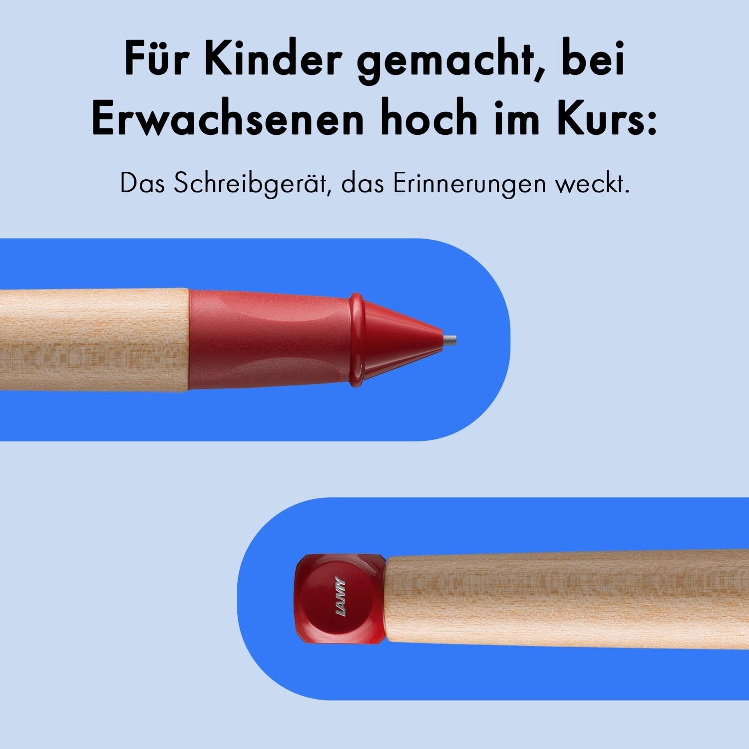 image:imageLAMY abc red childfriendly Mechanical Pencil for writing beginners with ergonomic grip amp robust maple wood including LAMY M 44 fine line refill 14 mmRed