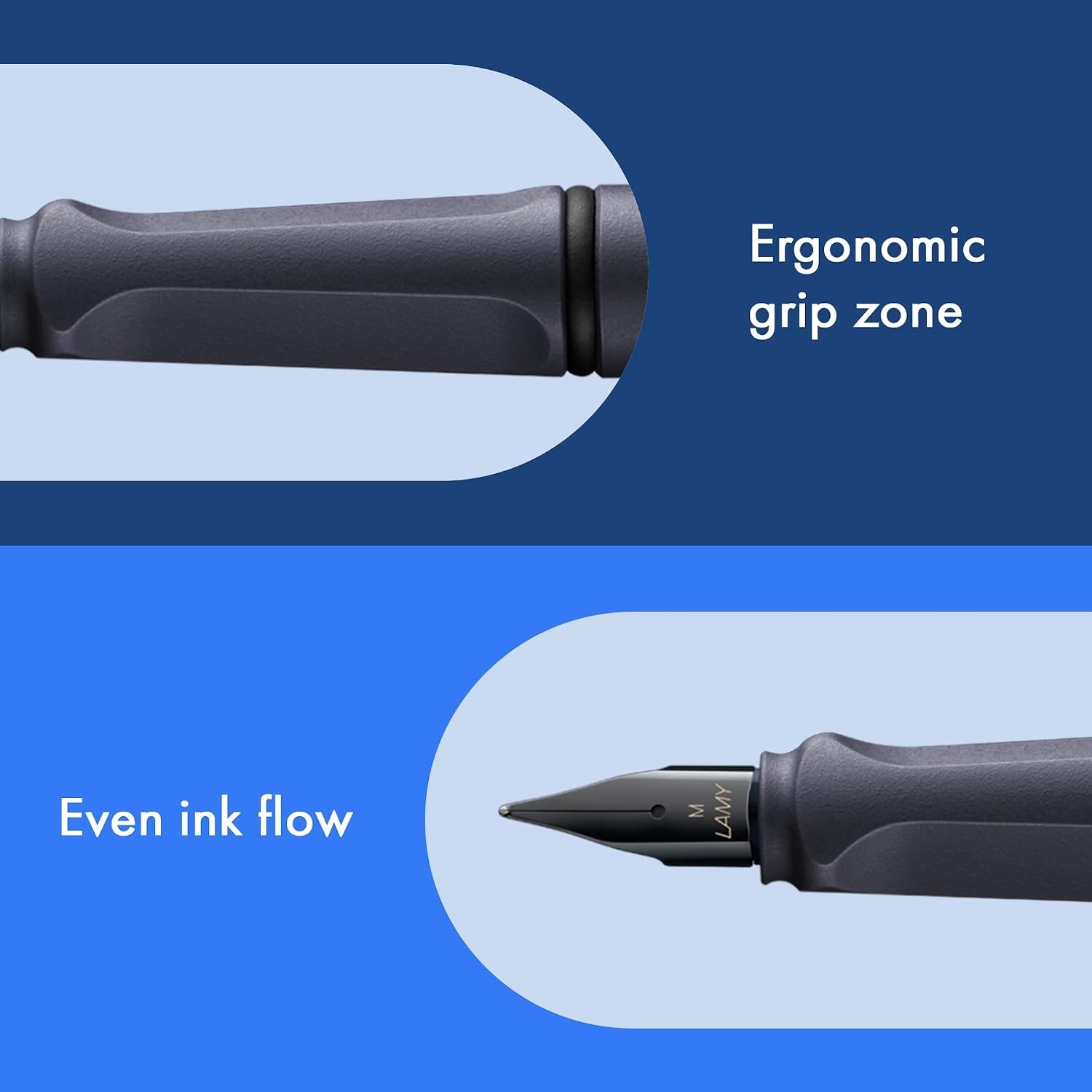 image:imageLAMY safari umbra Fountain Pen with ergonomic grip amp black steel nib in size M ideal for any Writing amp Calligraphy including LAMY T 10 blue cartridge RightHandedsteel black