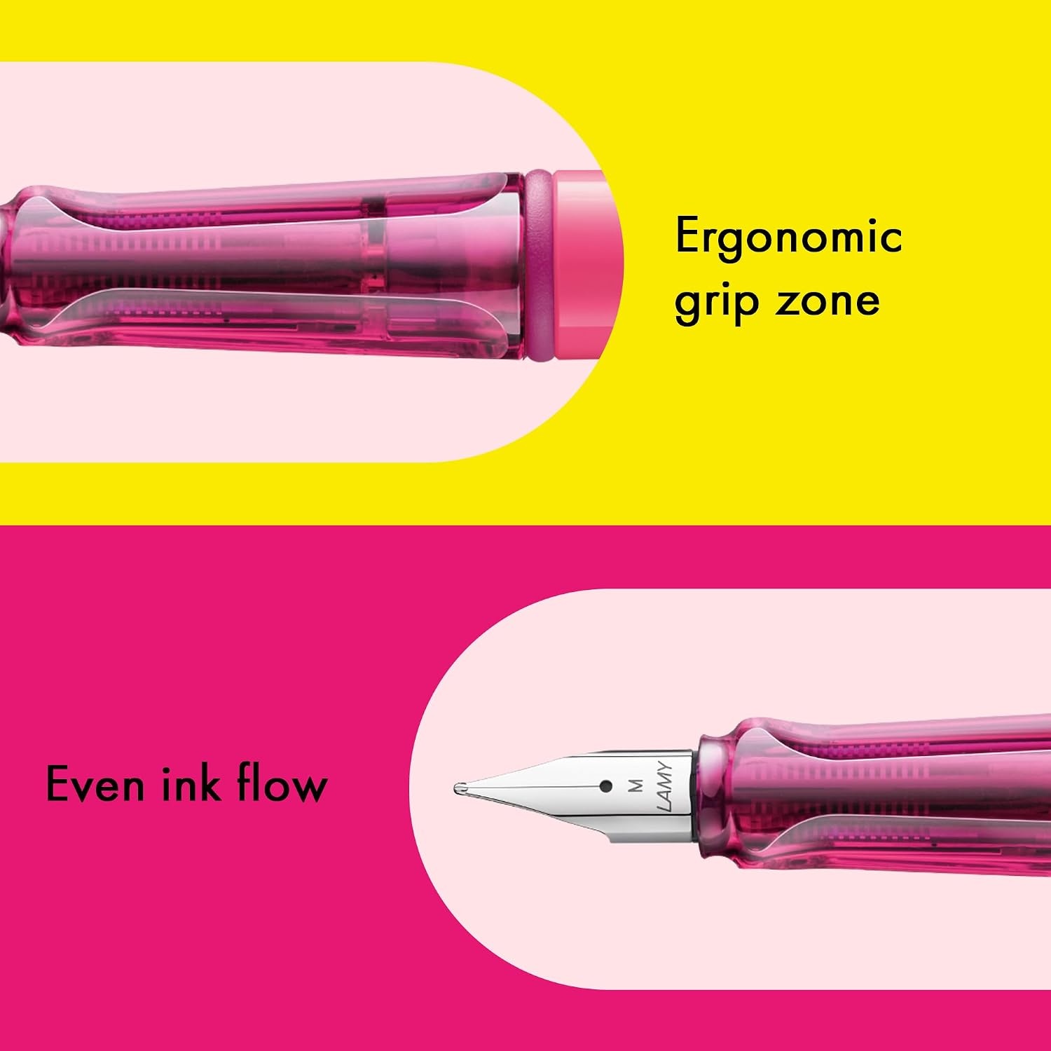 image:imageLAMY safari umbra Fountain Pen with ergonomic grip amp black steel nib in size M ideal for any Writing amp Calligraphy including LAMY T 10 blue cartridge RightHandedneonpink
