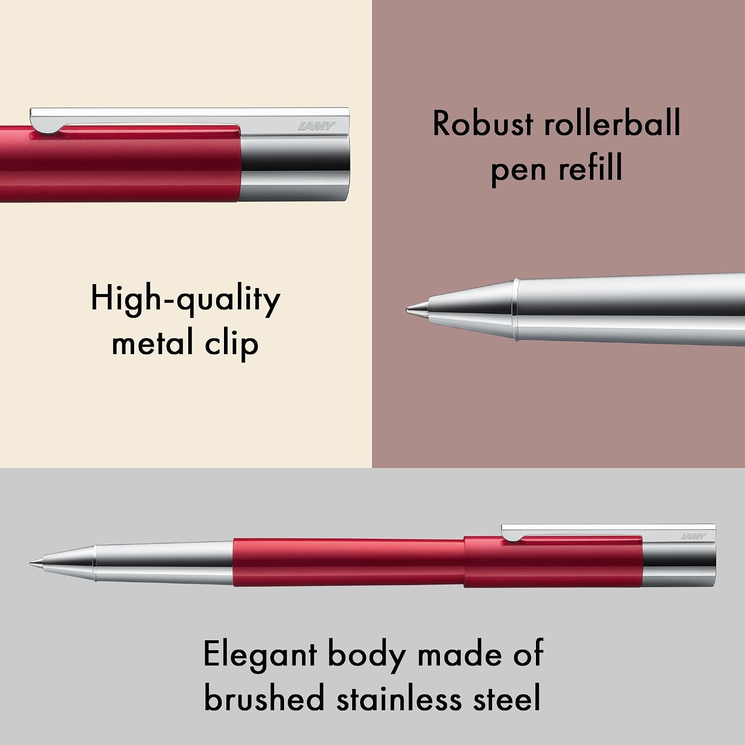 image:imageLAMY scala pianored puristic Rollerball Pen in robust allmetal body amp glossy lacquer finish polished grip amp in line width M including LAMY M 63 rollerball refill in blackpianored