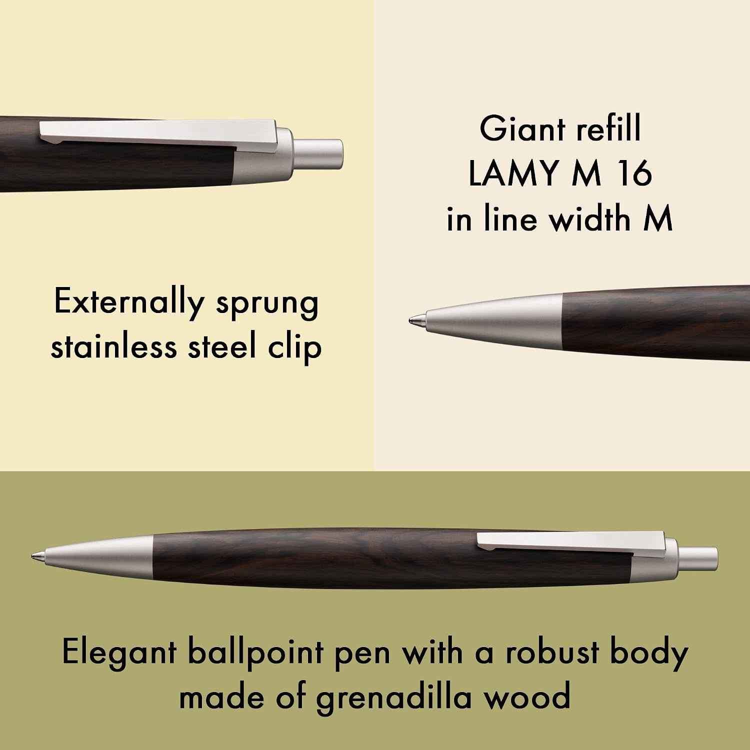 image:imageLamy 2000 black elegant ballpoint pen in robust fibreglass barrel perfectly balanced incl giant refill M 16 in line width M in blackBlackwood