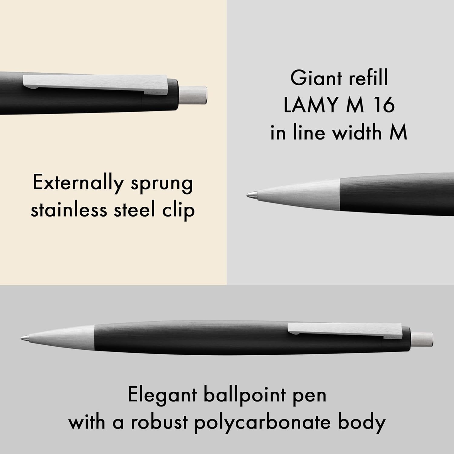 image:imageLamy 2000 black elegant ballpoint pen in robust fibreglass barrel perfectly balanced incl giant refill M 16 in line width M in blackblack