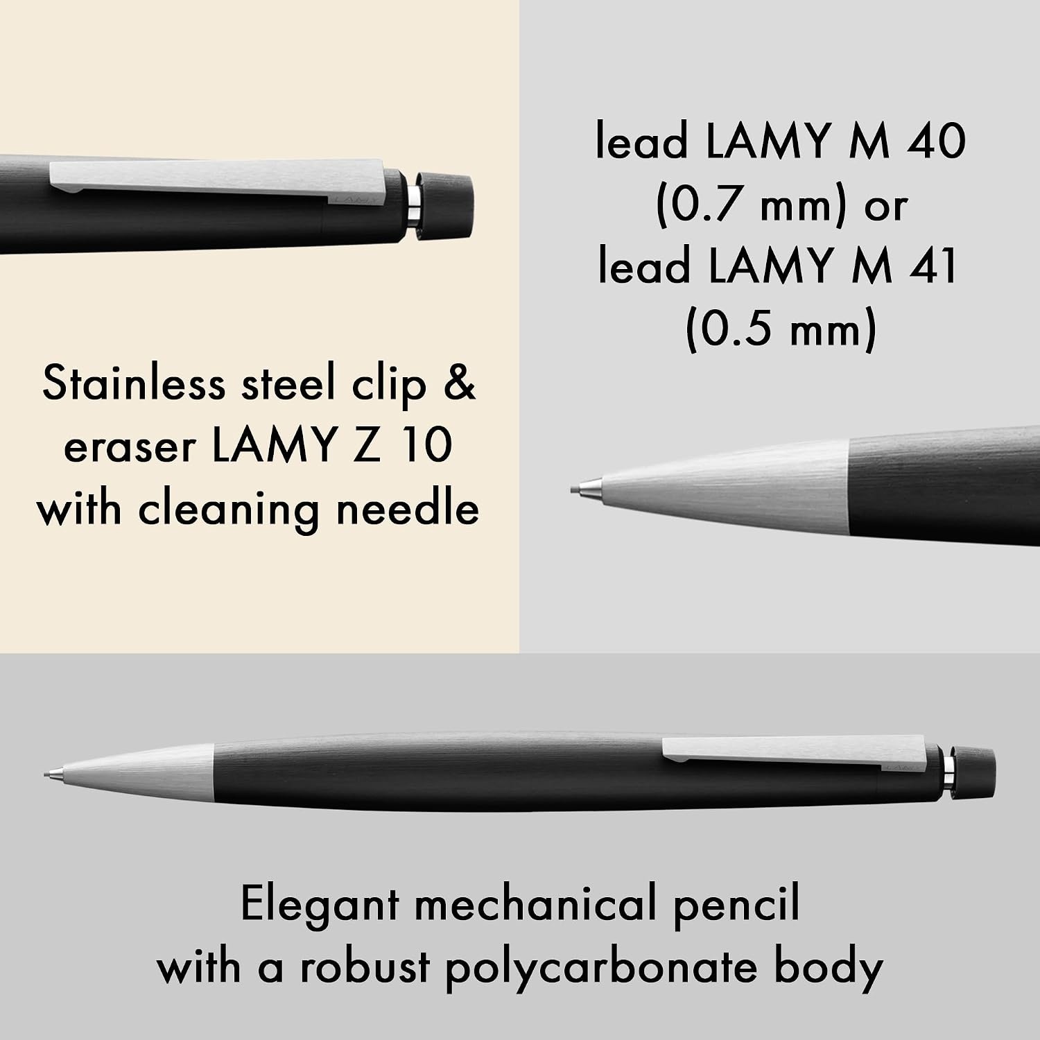 image:imageLamy 2000 black elegant mechanical pencil in a satinfinish fibreglass casing perfectly balanced pencil M 41 fineline refill in line width 05 mm amp eraser tipBlack
