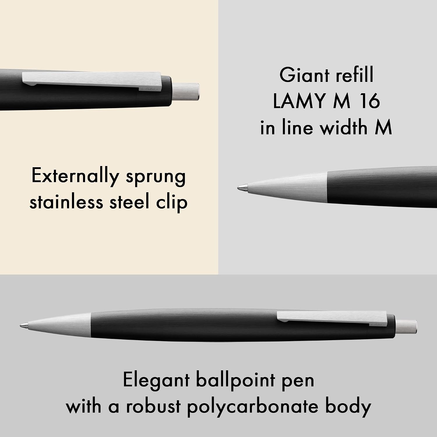 image:imageLamy 2000 silver elegant ballpoint pen in a velvety matt polished stainless steel casing perfectly balanced incl giant refill M 16 in line width M in blackblack