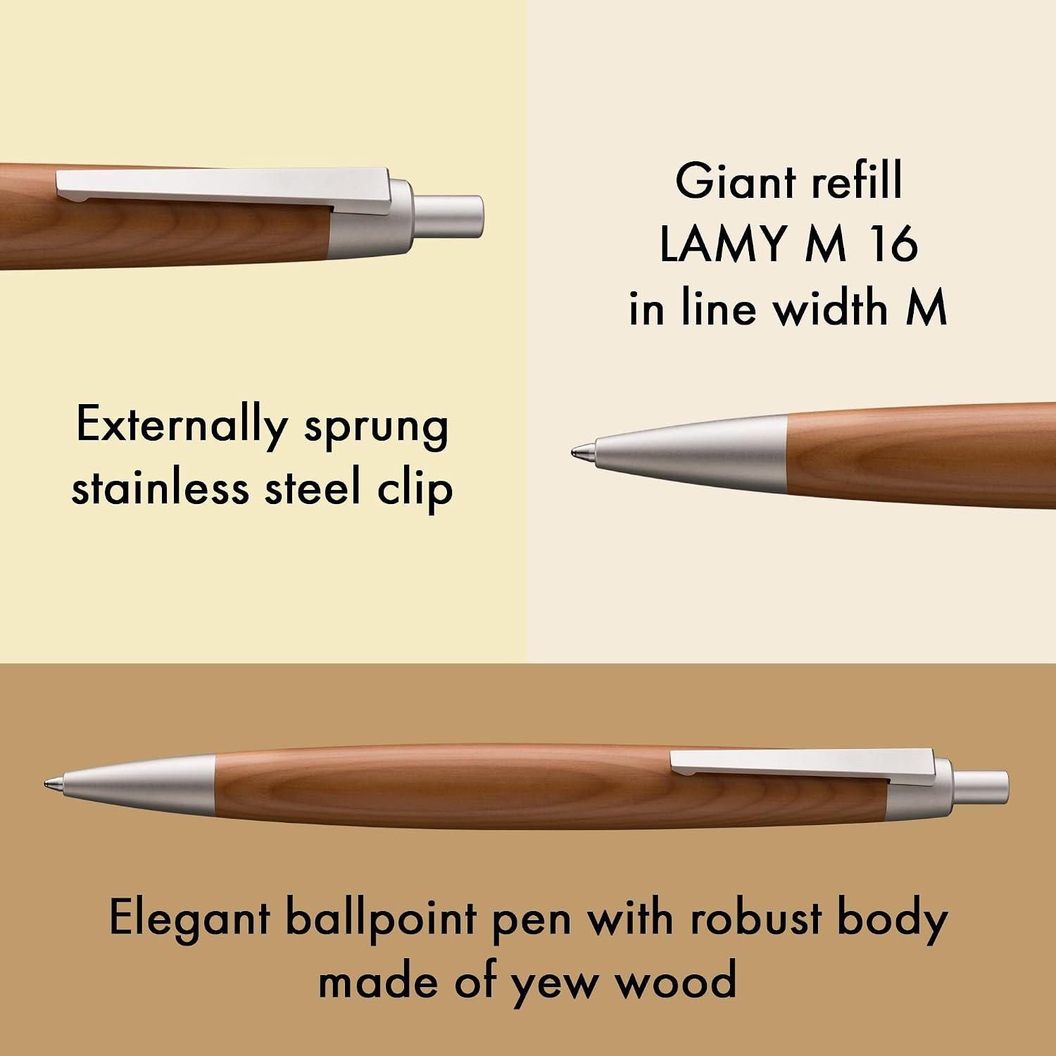 image:imageLamy 2000 silver elegant ballpoint pen in a velvety matt polished stainless steel casing perfectly balanced incl giant refill M 16 in line width M in blackTaxus