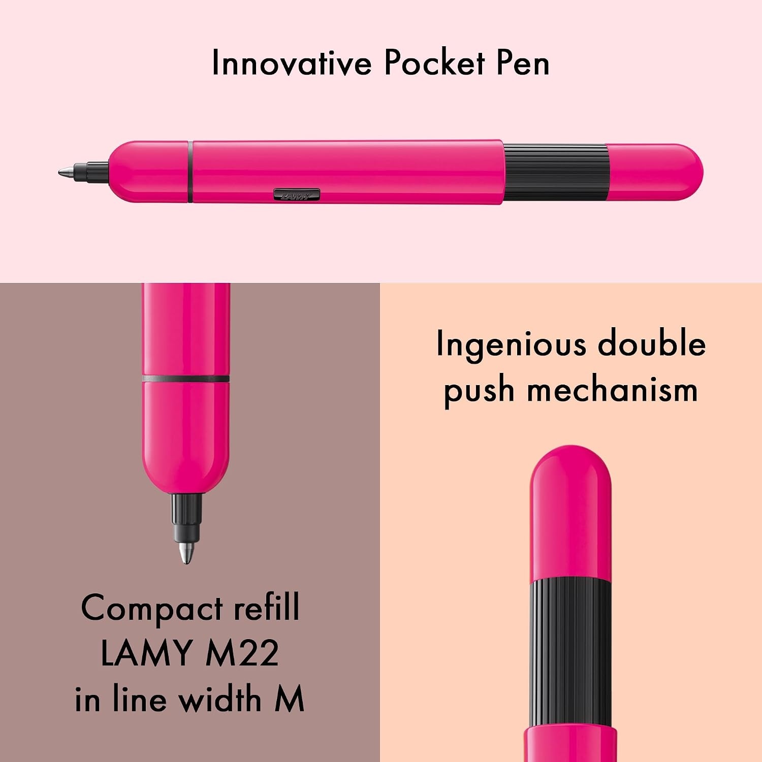 image:imageLamy Pico Pocket Ballpoint Pen Imperial Blue Medium M amp Black RefillNeon Pink