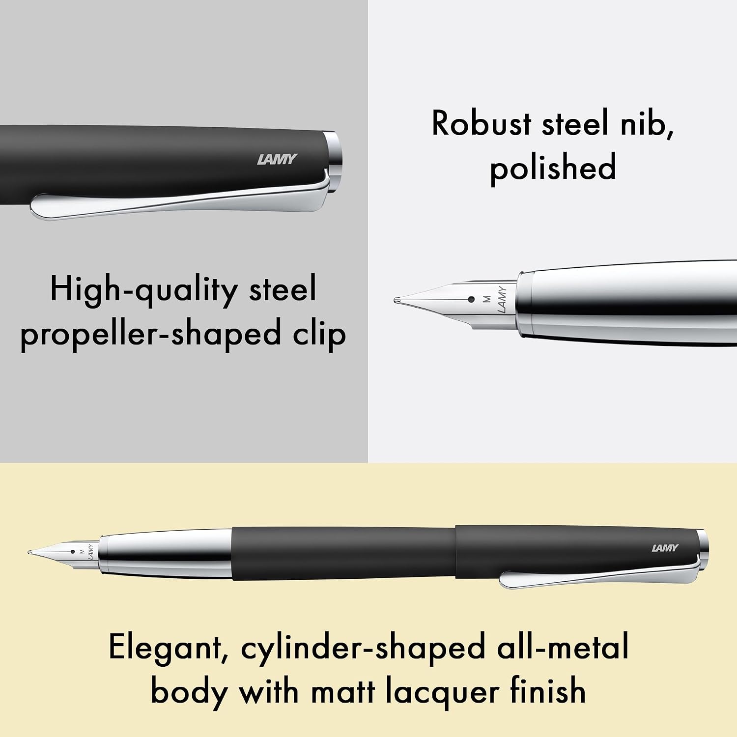 image:imageLamy studio black Fountain Pen in elegant metal body steel nib partially platinumplated amp in nib size EF incl T 10 blue ink cartridge1 Count Pack of 1