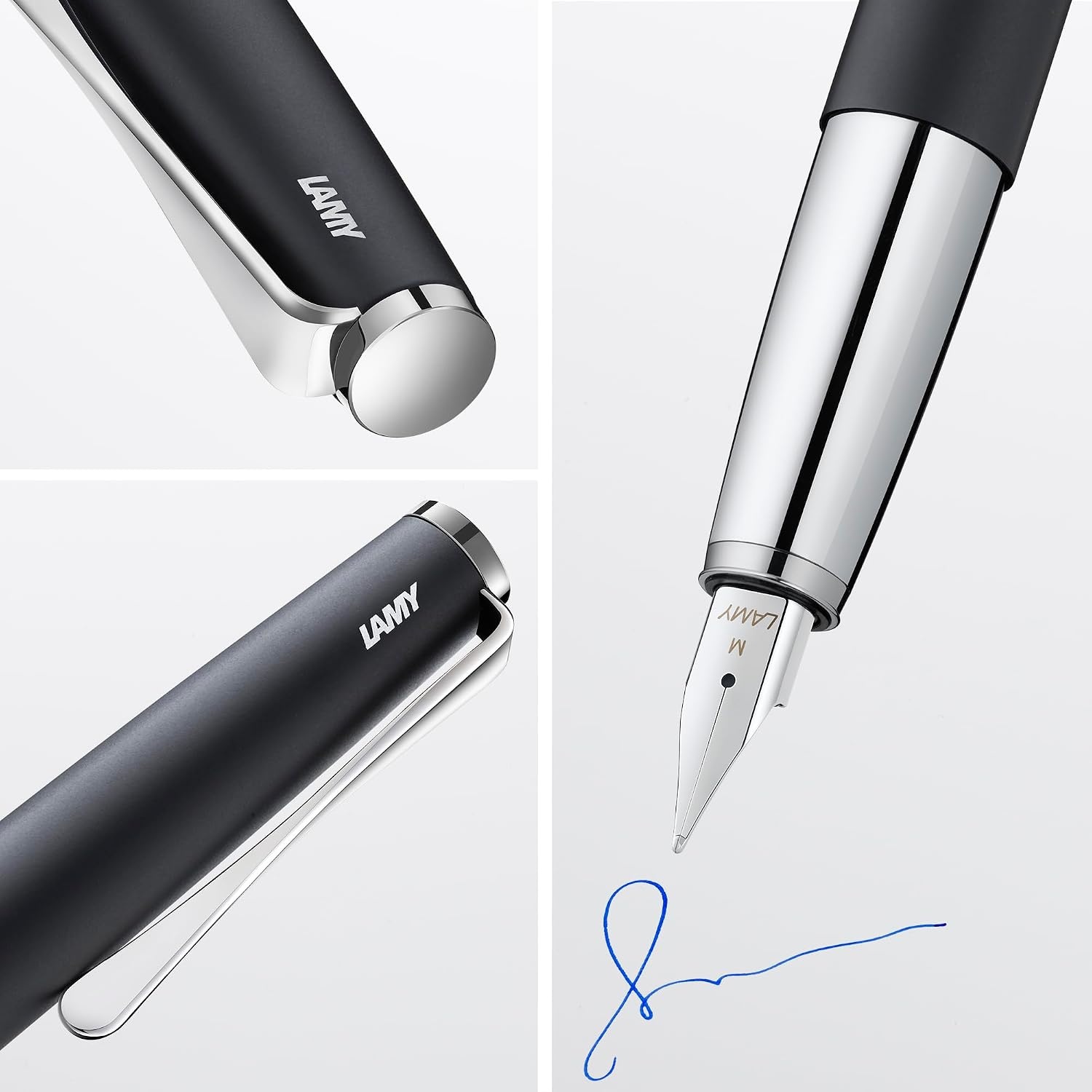 image:imageLamy studio black Fountain Pen in elegant metal body steel nib partially platinumplated amp in nib size EF incl T 10 blue ink cartridge1 Count Pack of 1