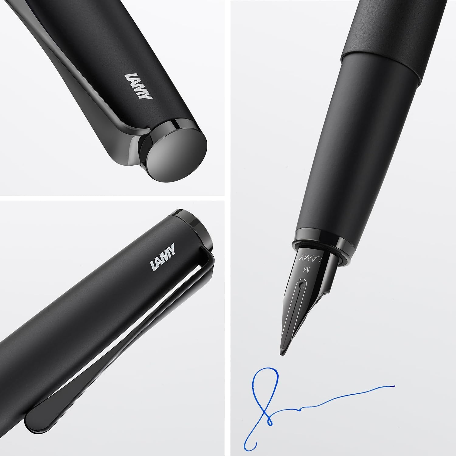 image:imageLamy studio black Fountain Pen in elegant metal body steel nib partially platinumplated amp in nib size M incl T 10 blue ink cartridgelxallblack