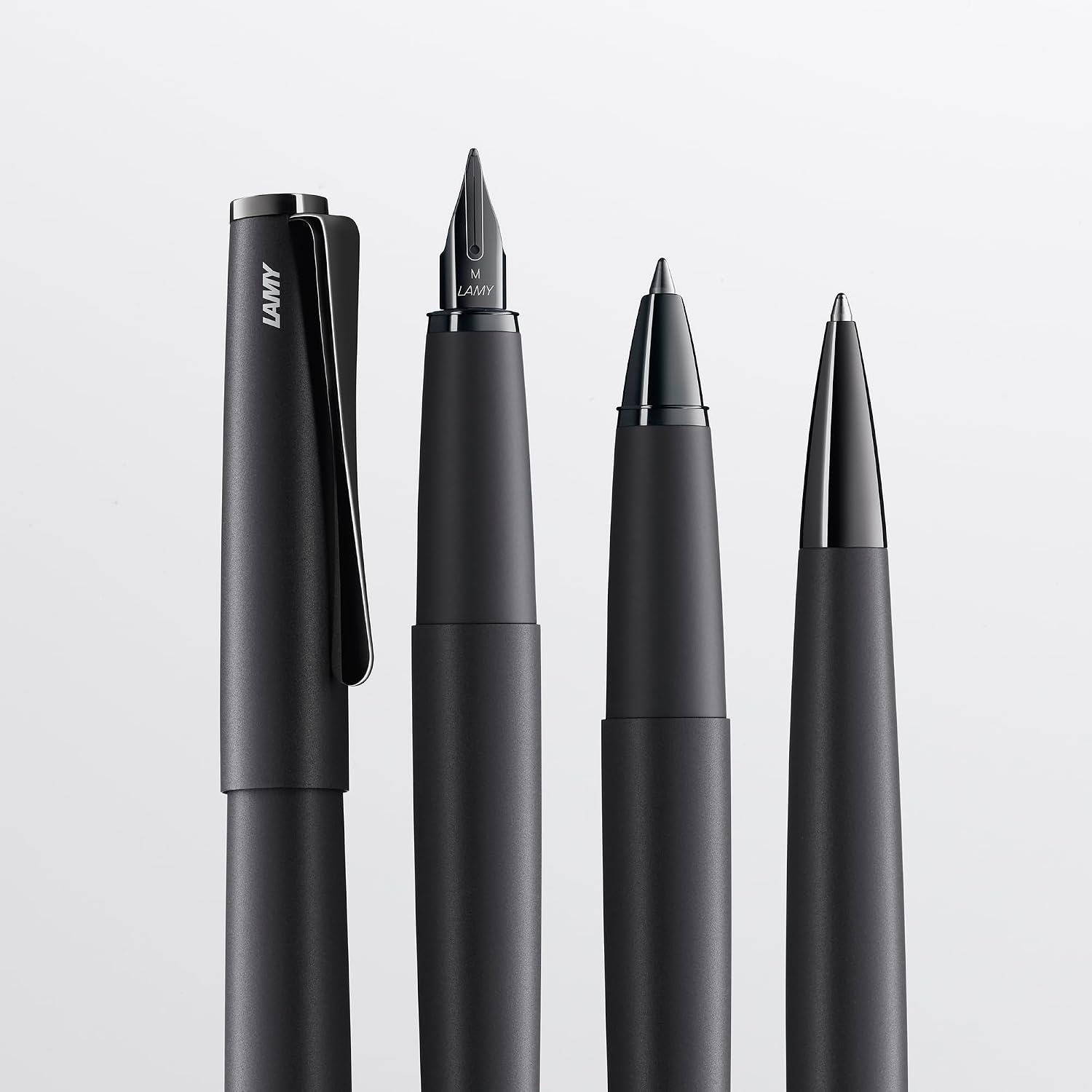 image:imageLamy studio black Fountain Pen in elegant metal body steel nib partially platinumplated amp in nib size M incl T 10 blue ink cartridgelxallblack