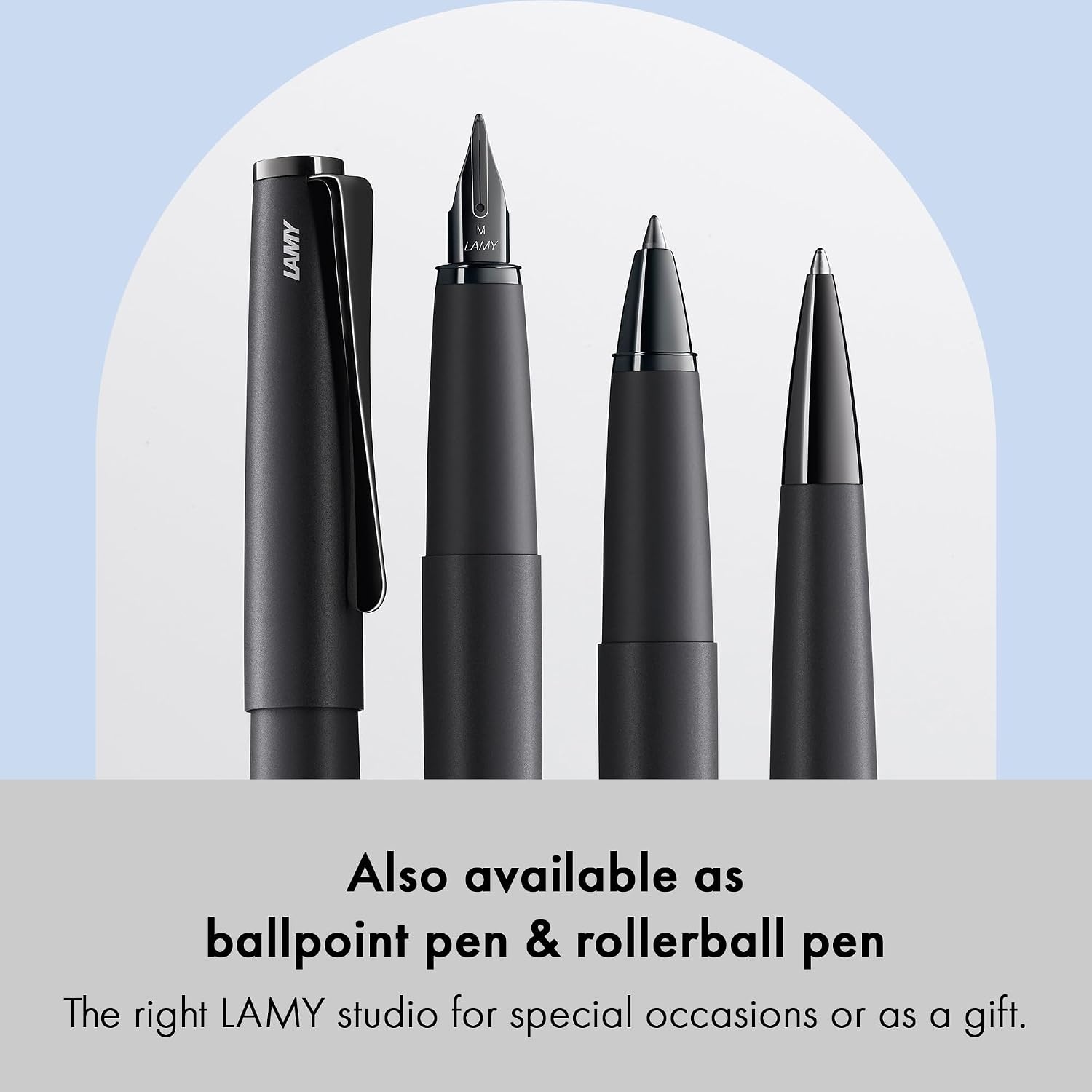 image:imageLamy studio black Fountain Pen in elegant metal body steel nib partially platinumplated amp in nib size M incl T 10 blue ink cartridgelxallblack