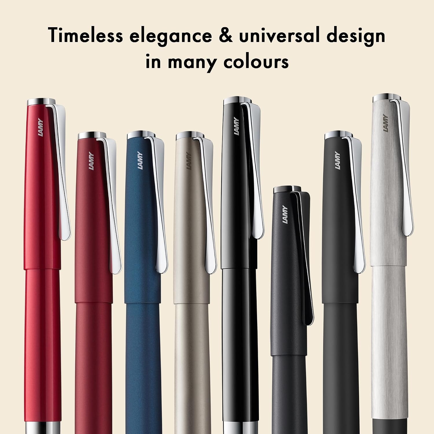 image:imageLamy studio black Fountain Pen in elegant metal body steel nib partially platinumplated amp in nib size M incl T 10 blue ink cartridgeorion matt