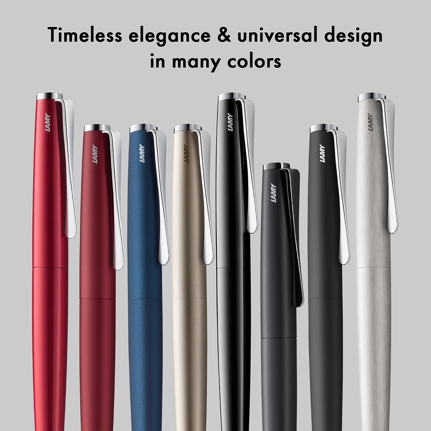 image:imageLamy studio black ballpoint pen in elegant stainless steel casing with propellershaped clip incl giant refill M 16 in line width M in blackblack