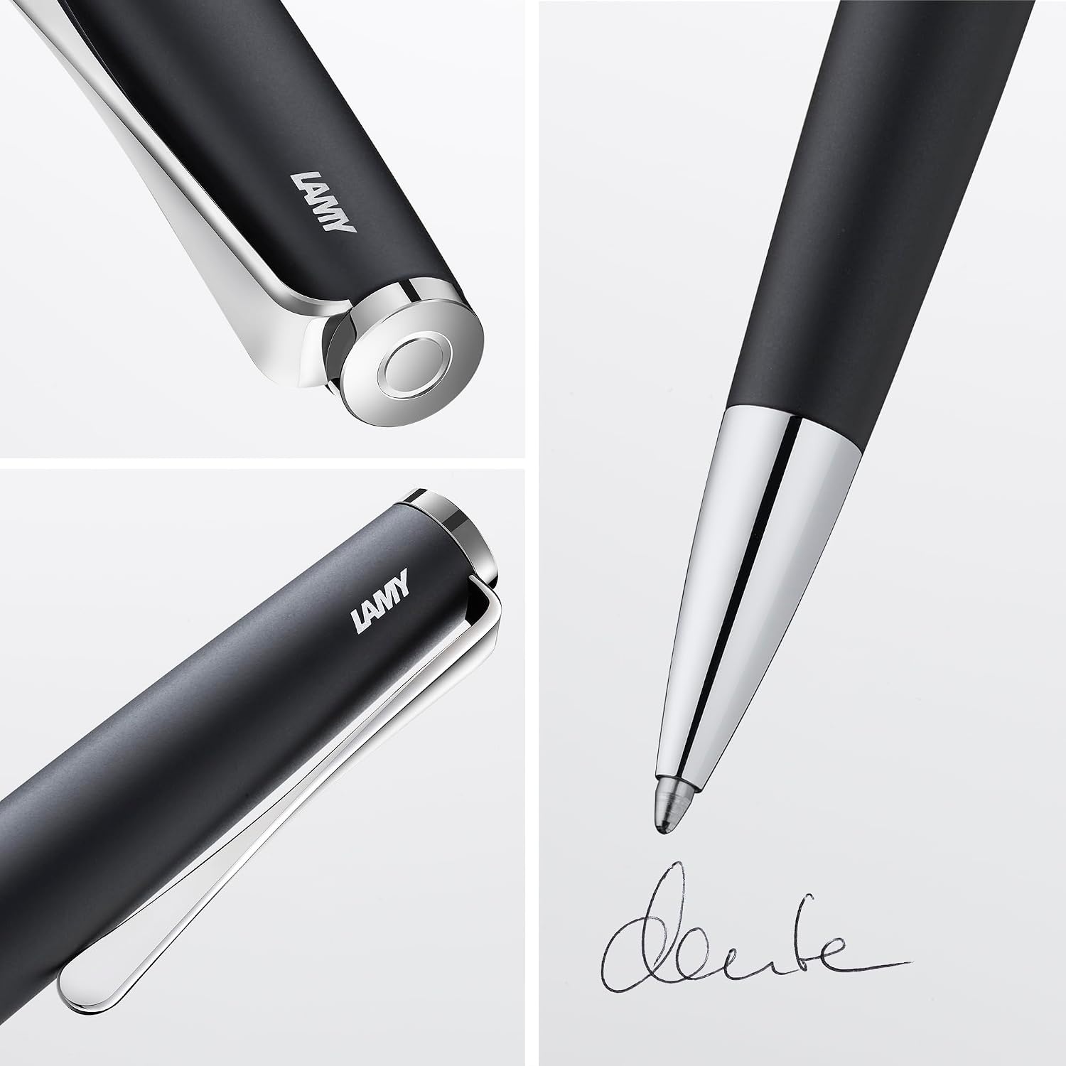 image:imageLamy studio black ballpoint pen in elegant stainless steel casing with propellershaped clip incl giant refill M 16 in line width M in blackblack