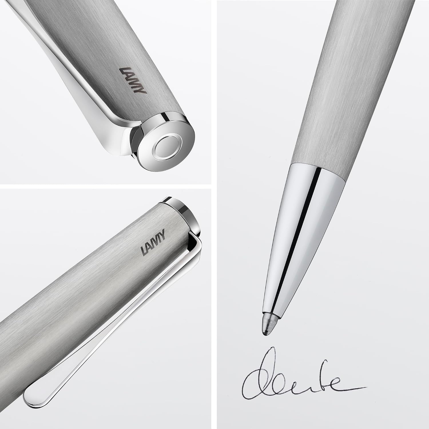 image:imageLamy studio black ballpoint pen in elegant stainless steel casing with propellershaped clip incl giant refill M 16 in line width M in blackbrushed