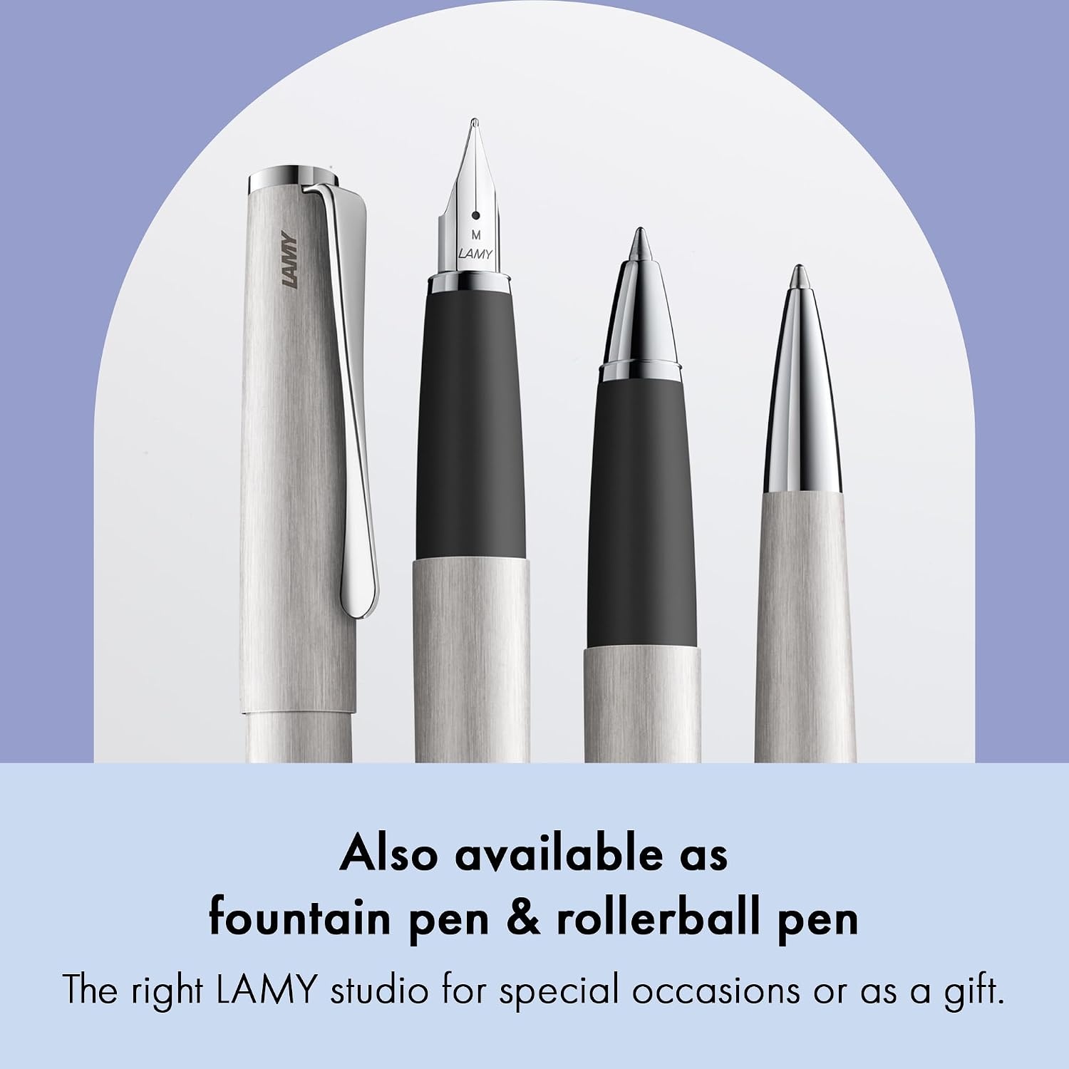 image:imageLamy studio black ballpoint pen in elegant stainless steel casing with propellershaped clip incl giant refill M 16 in line width M in blackbrushed