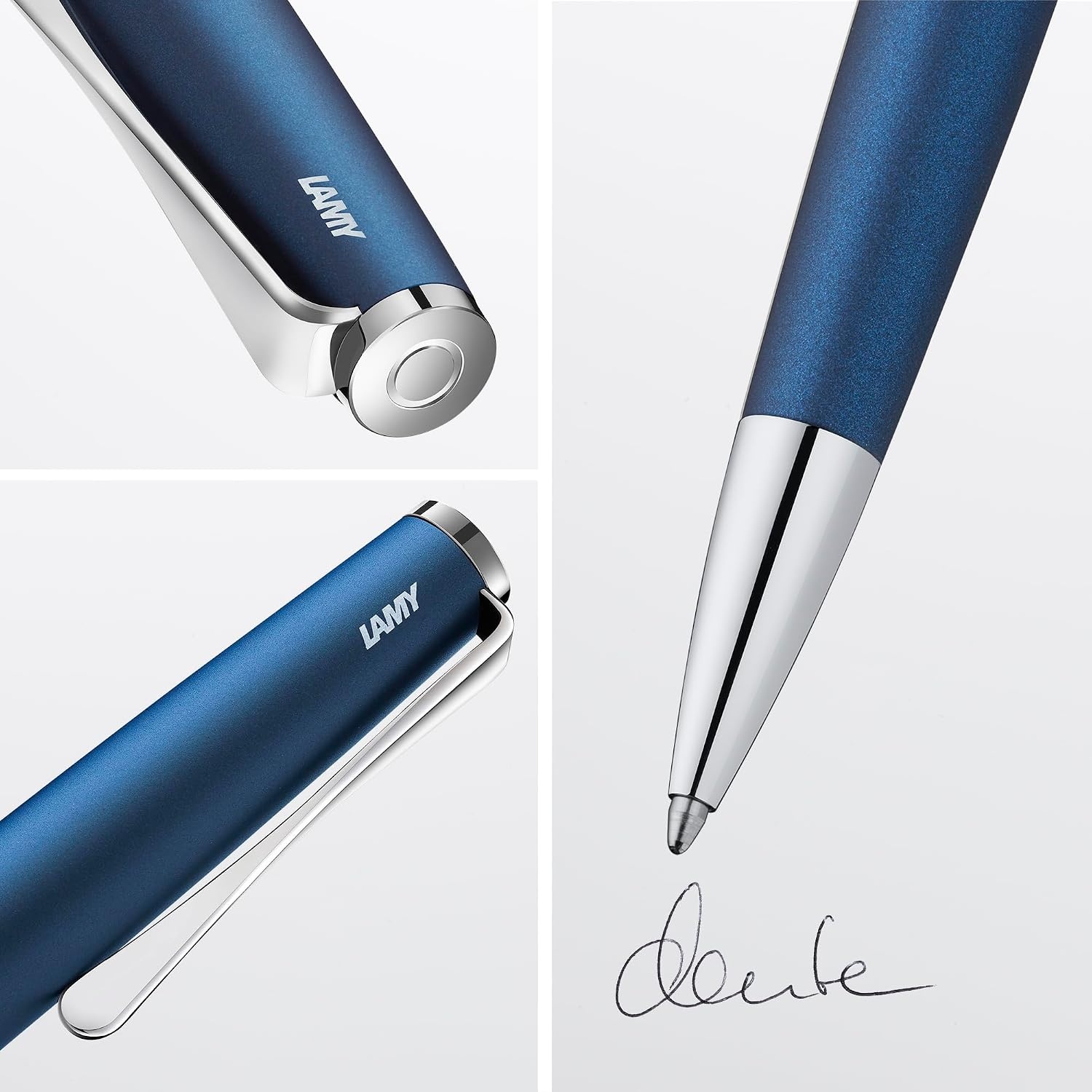 image:imageLamy studio black ballpoint pen in elegant stainless steel casing with propellershaped clip incl giant refill M 16 in line width M in blackimperialblue