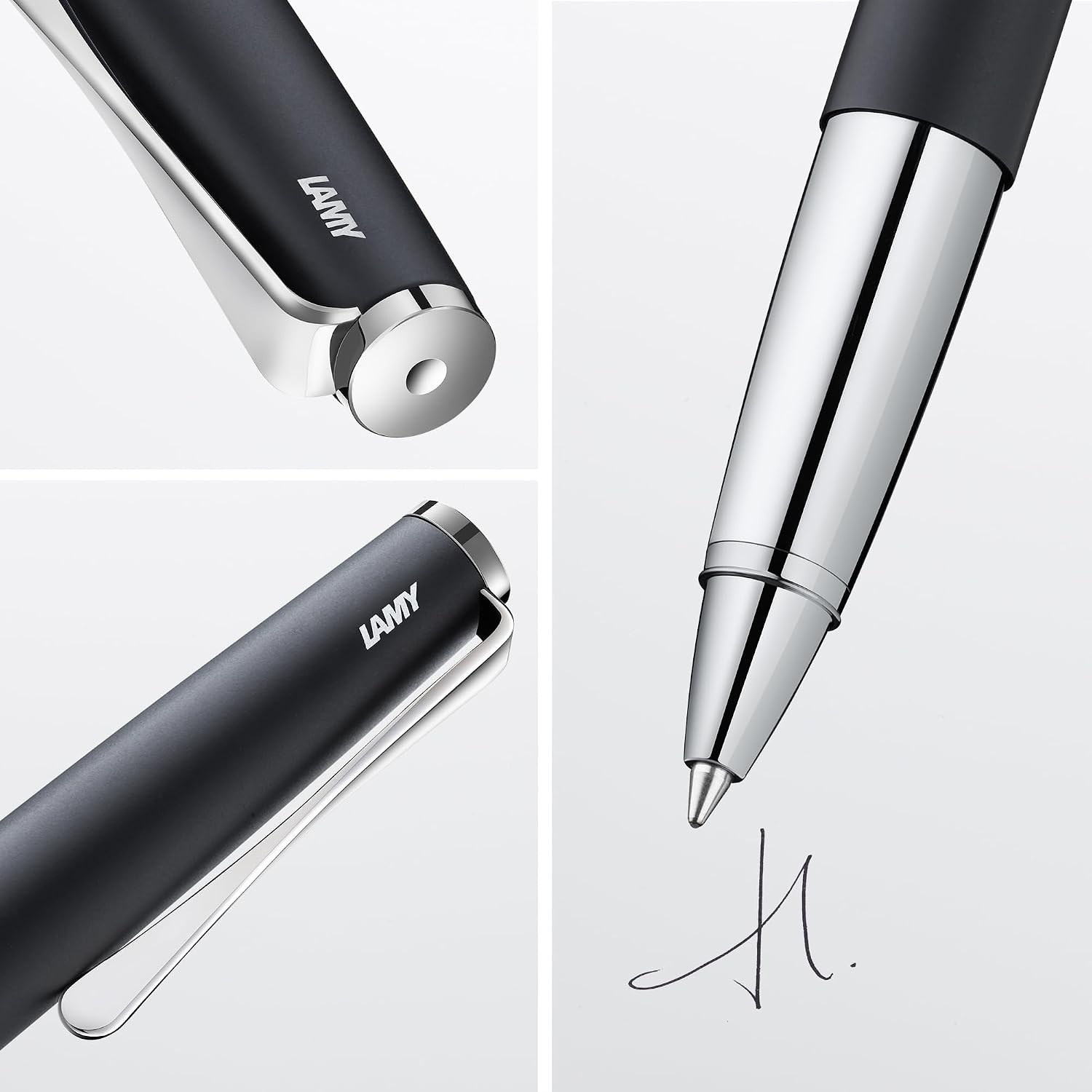 image:imageLamy studio imperialblue rollerball pen in elegant metal barrel with propellershaped clip amp in line width M M 63 rollerball refill in blackblack