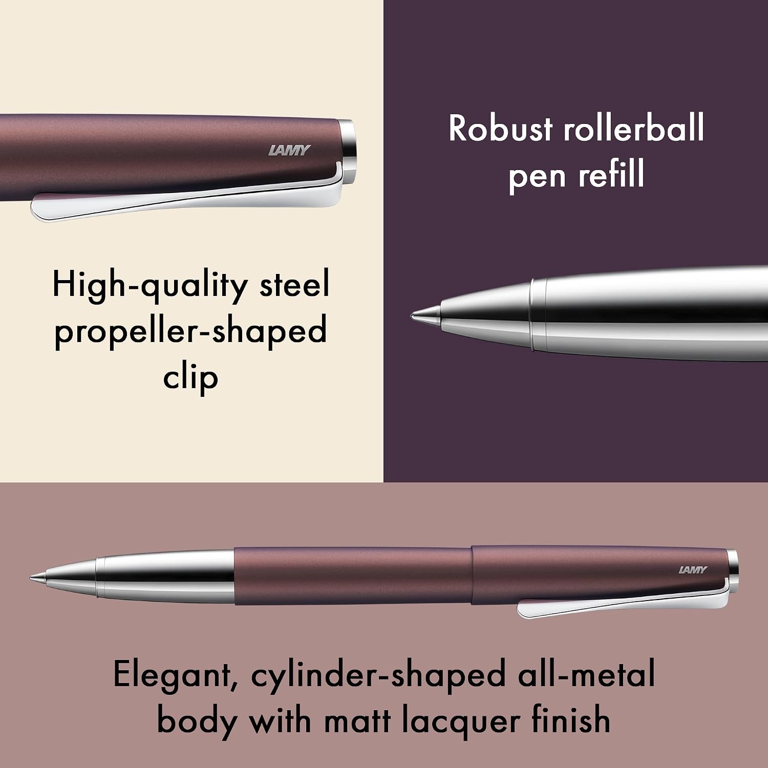 image:imageLamy studio imperialblue rollerball pen in elegant metal barrel with propellershaped clip amp in line width M M 63 rollerball refill in blackorion matt