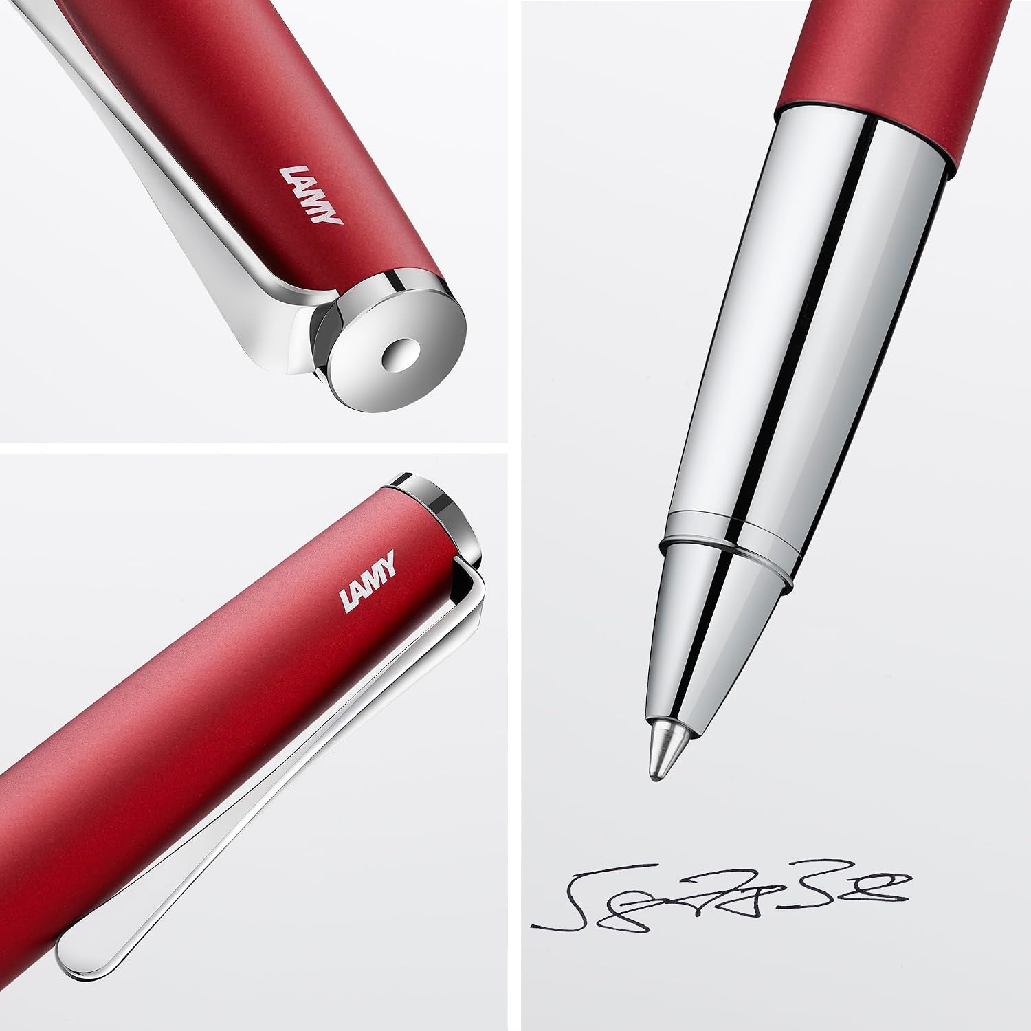 image:imageLamy studio imperialblue rollerball pen in elegant metal barrel with propellershaped clip amp in line width M M 63 rollerball refill in blackroyalred