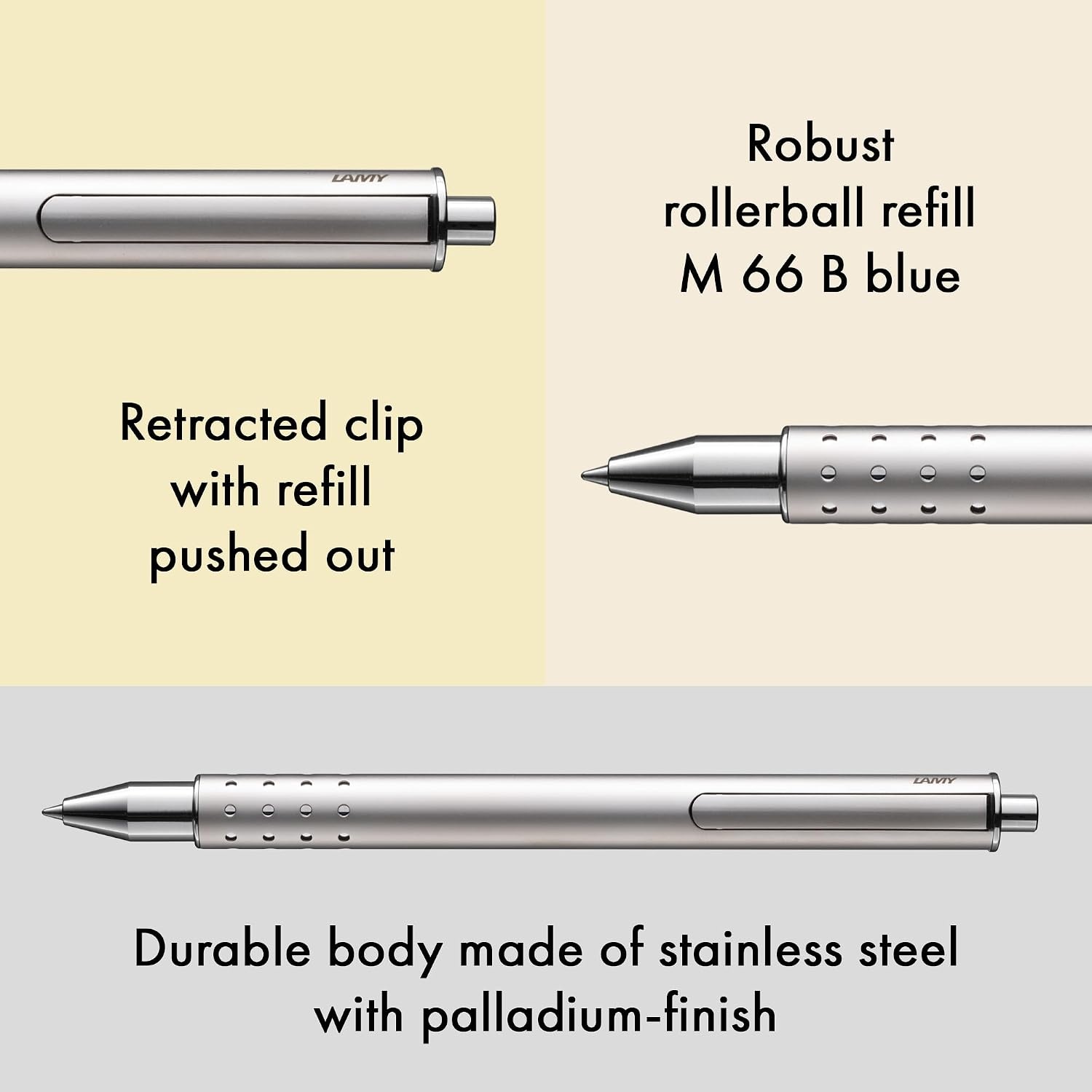image:imageLamy swift anthracite modest rollerball pen with a smooth writing experience robust metal casing amp line width B M 66 rollerball refill in bluePalladium