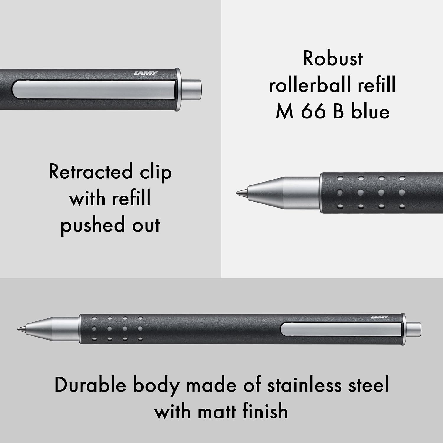 image:imageLamy swift anthracite modest rollerball pen with a smooth writing experience robust metal casing amp line width B M 66 rollerball refill in blueanthracite