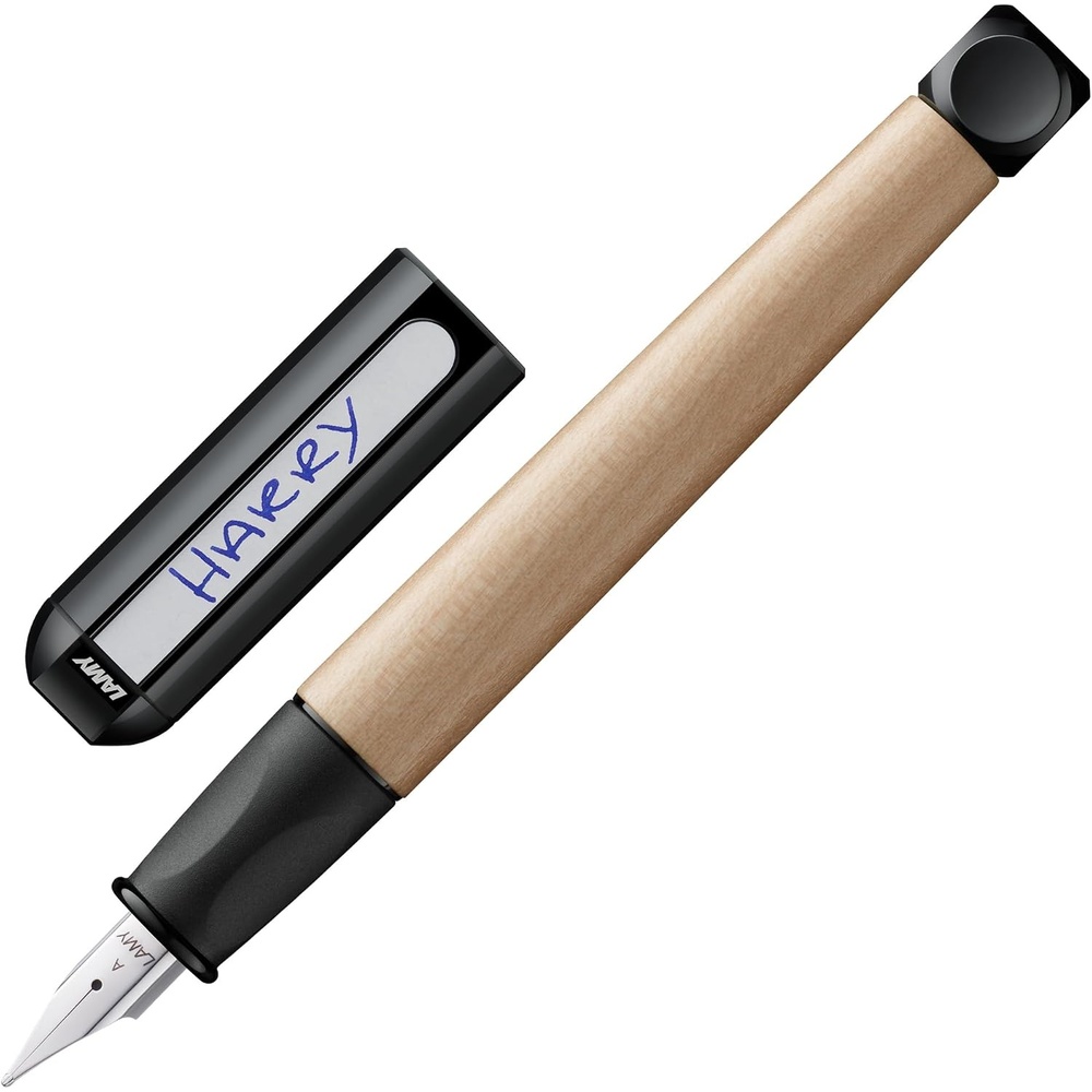 image:imageLAMY abc blue childfriendly Fountain Pen for writing beginners with ergonomic grip amp polished steel nib in size A robust maple wood including LAMY T 10 blue ink cartridge RightHandedBlack