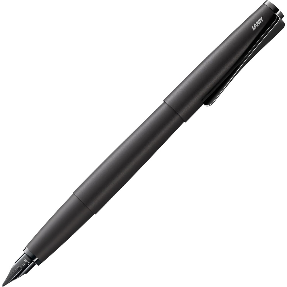 image:imageLamy studio black Fountain Pen in elegant metal body steel nib partially platinumplated amp in nib size M incl T 10 blue ink cartridgelxallblack