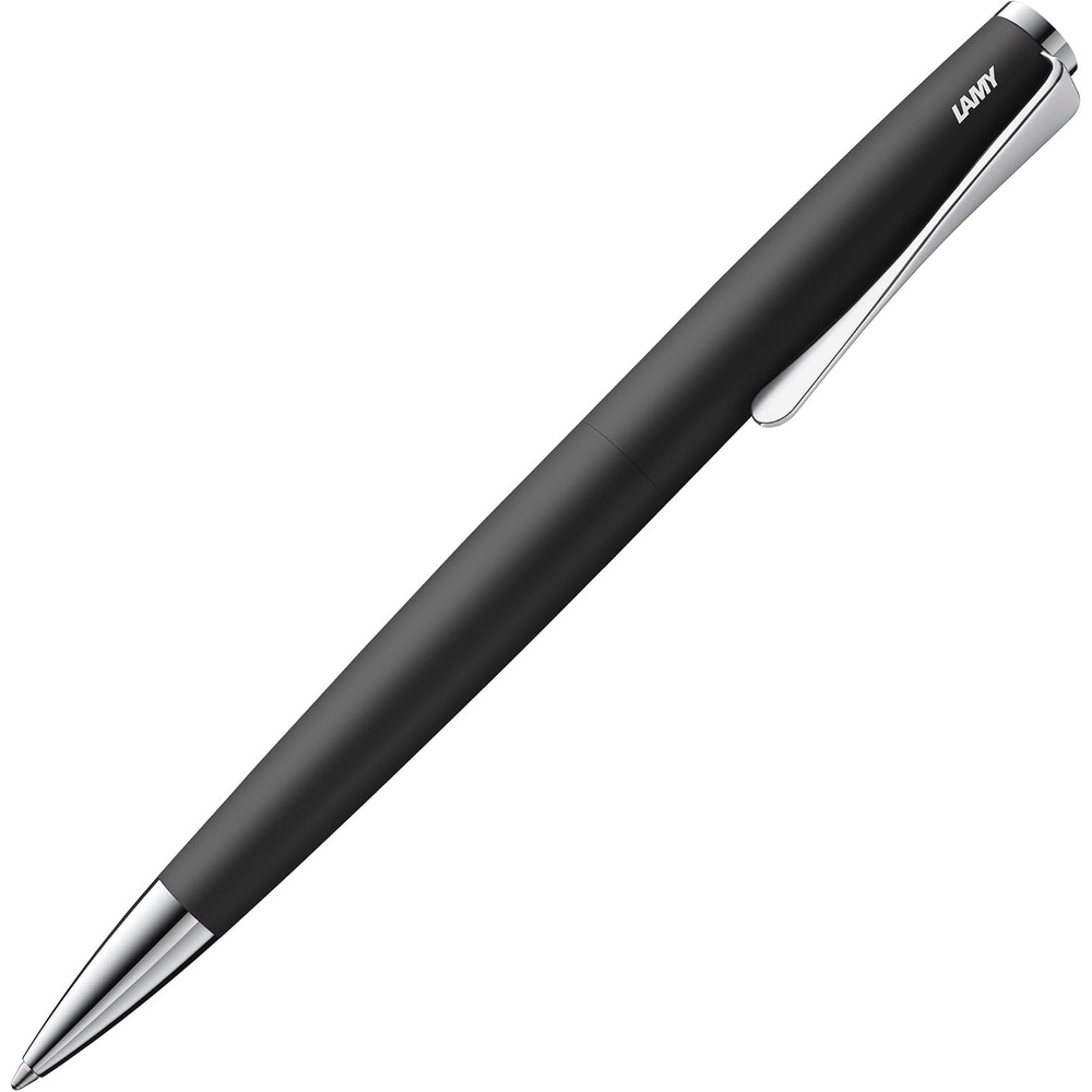 image:imageLamy studio black ballpoint pen in elegant stainless steel casing with propellershaped clip incl giant refill M 16 in line width M in blackblack
