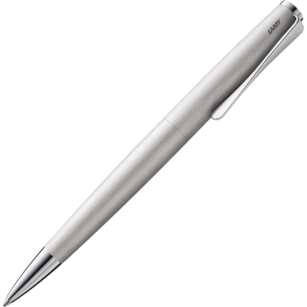 image:imageLamy studio black ballpoint pen in elegant stainless steel casing with propellershaped clip incl giant refill M 16 in line width M in blackbrushed