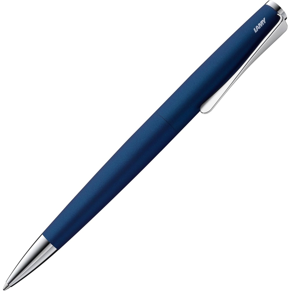 image:imageLamy studio black ballpoint pen in elegant stainless steel casing with propellershaped clip incl giant refill M 16 in line width M in blackimperialblue