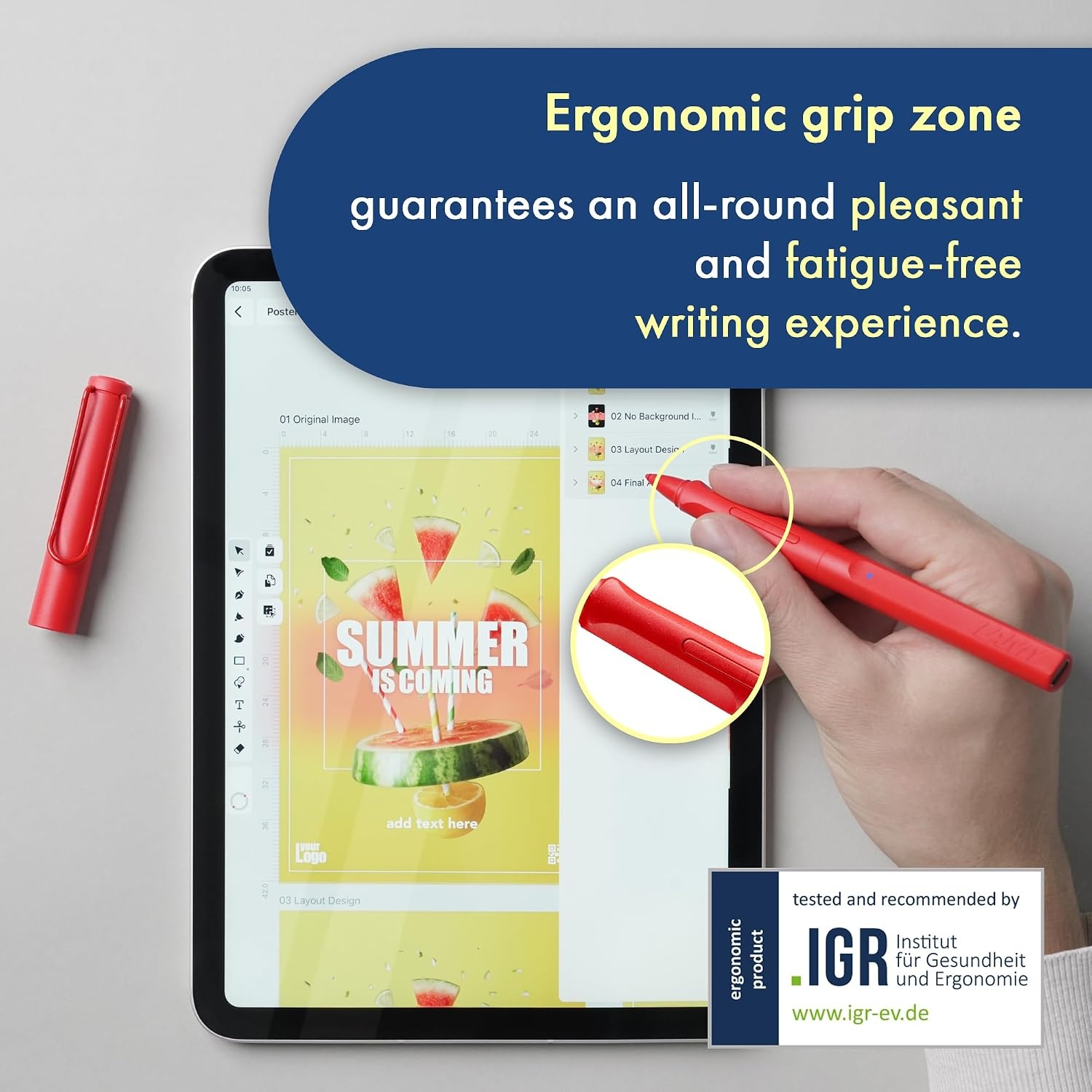 image:imageLAMY Safari Note red iPad Pen Stylus Pen with Palm Rejection tilt Sensitivity amp Ergonomic Grip Compatible with Various iPad Models amp Generations up to 10 Hours Battery Lifered